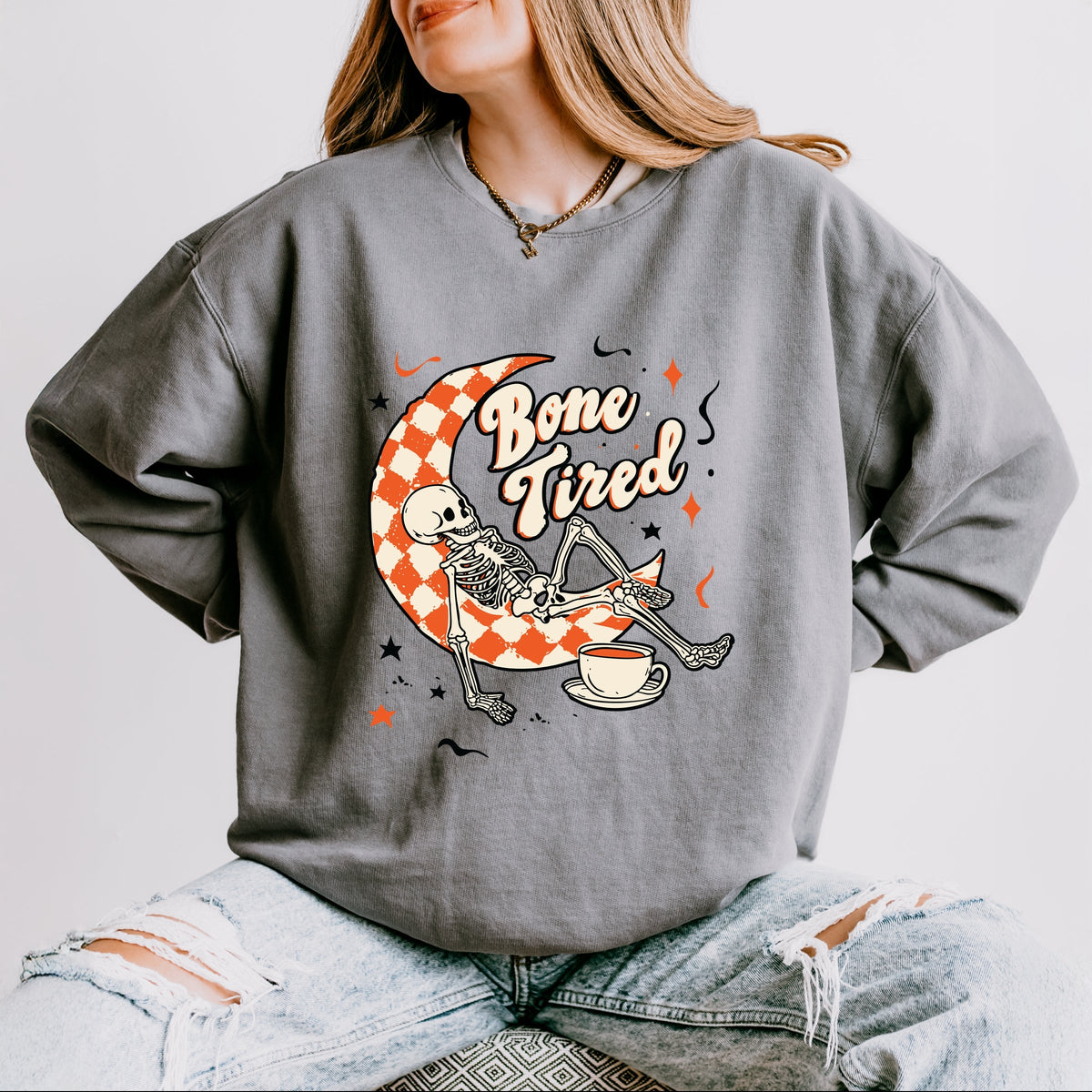 Bone Tired Moon - Women's Lightweight Garment Dyed Sweatshirt