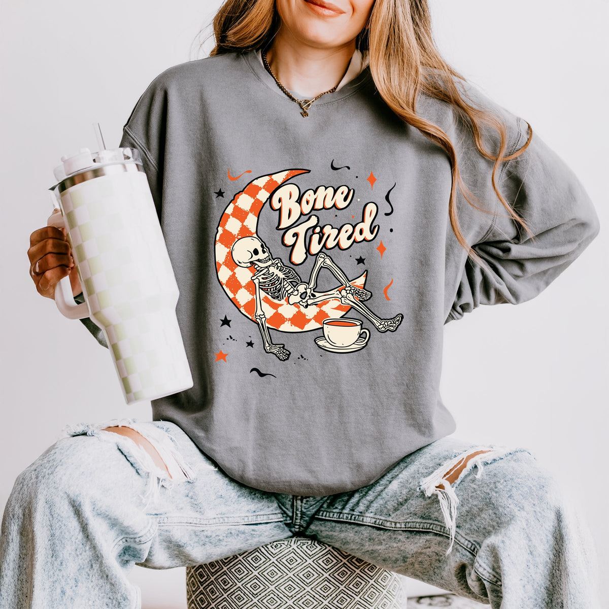 Bone Tired Moon - Women's Lightweight Garment Dyed Sweatshirt