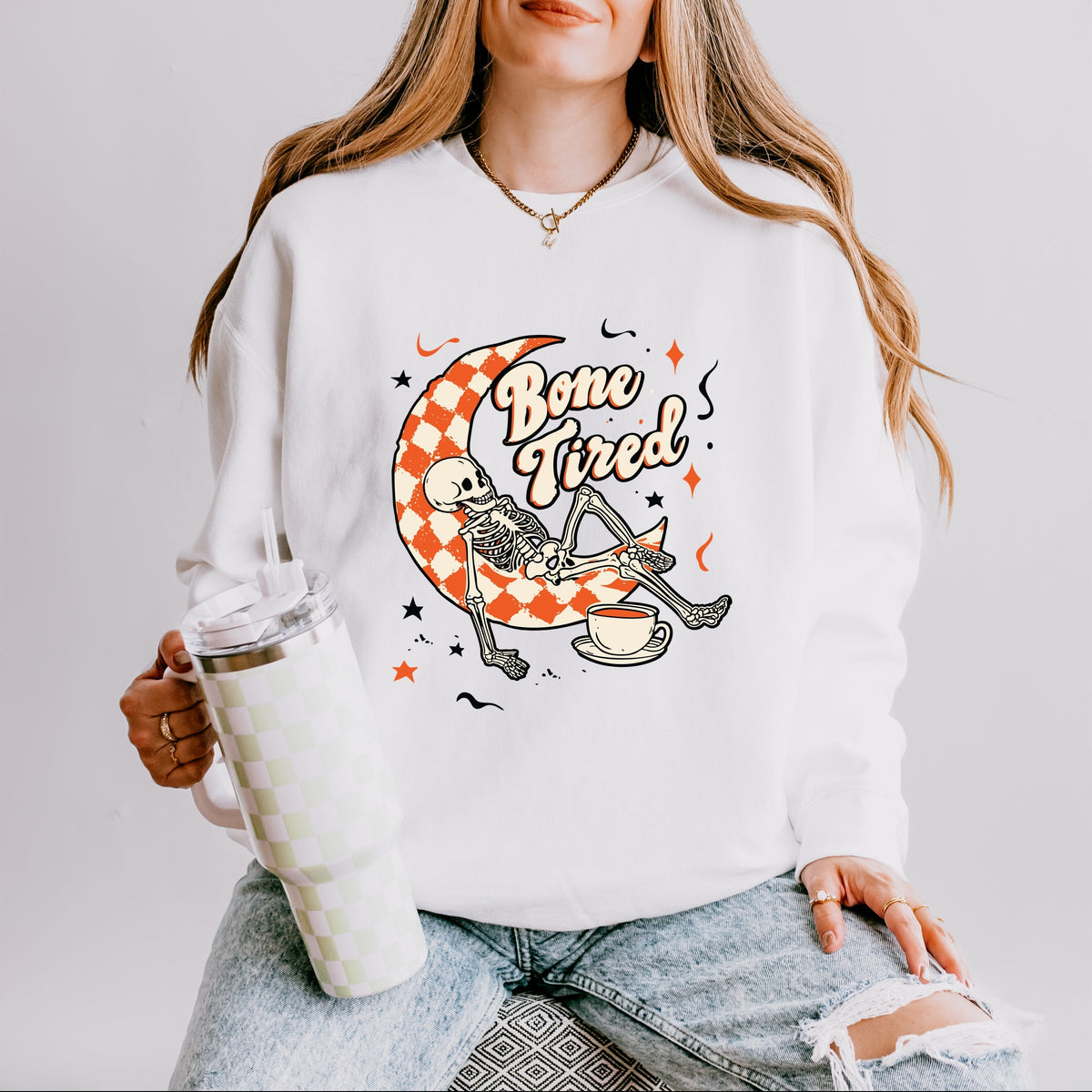Bone Tired Moon - Women's Lightweight Garment Dyed Sweatshirt
