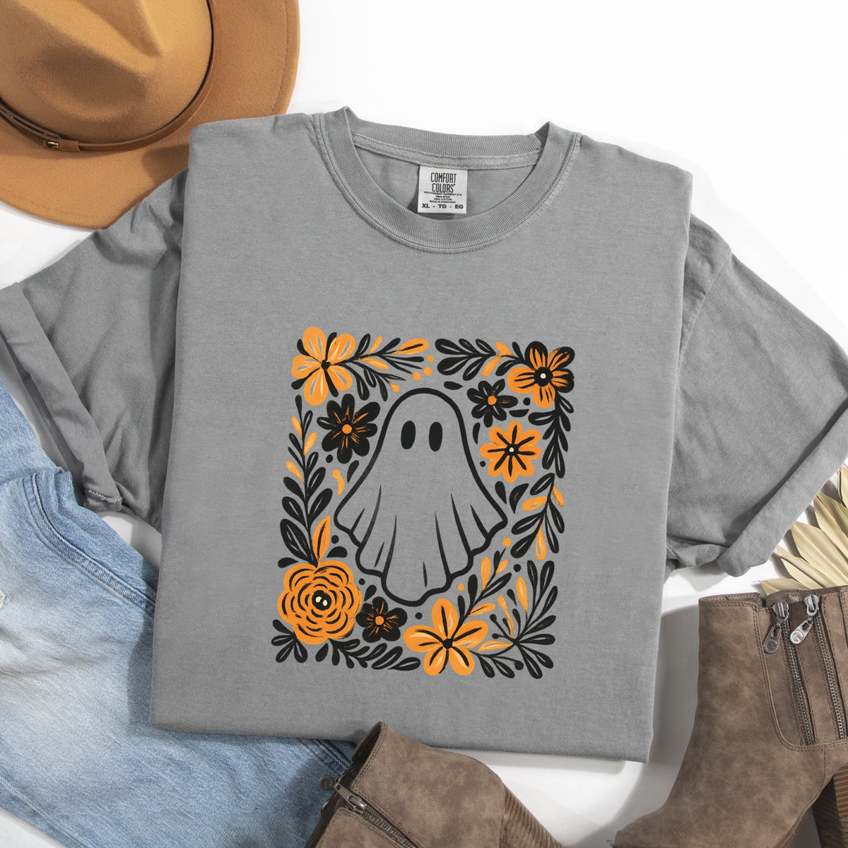 Ghost Floral Orange - Women's Garment Dyed Tee