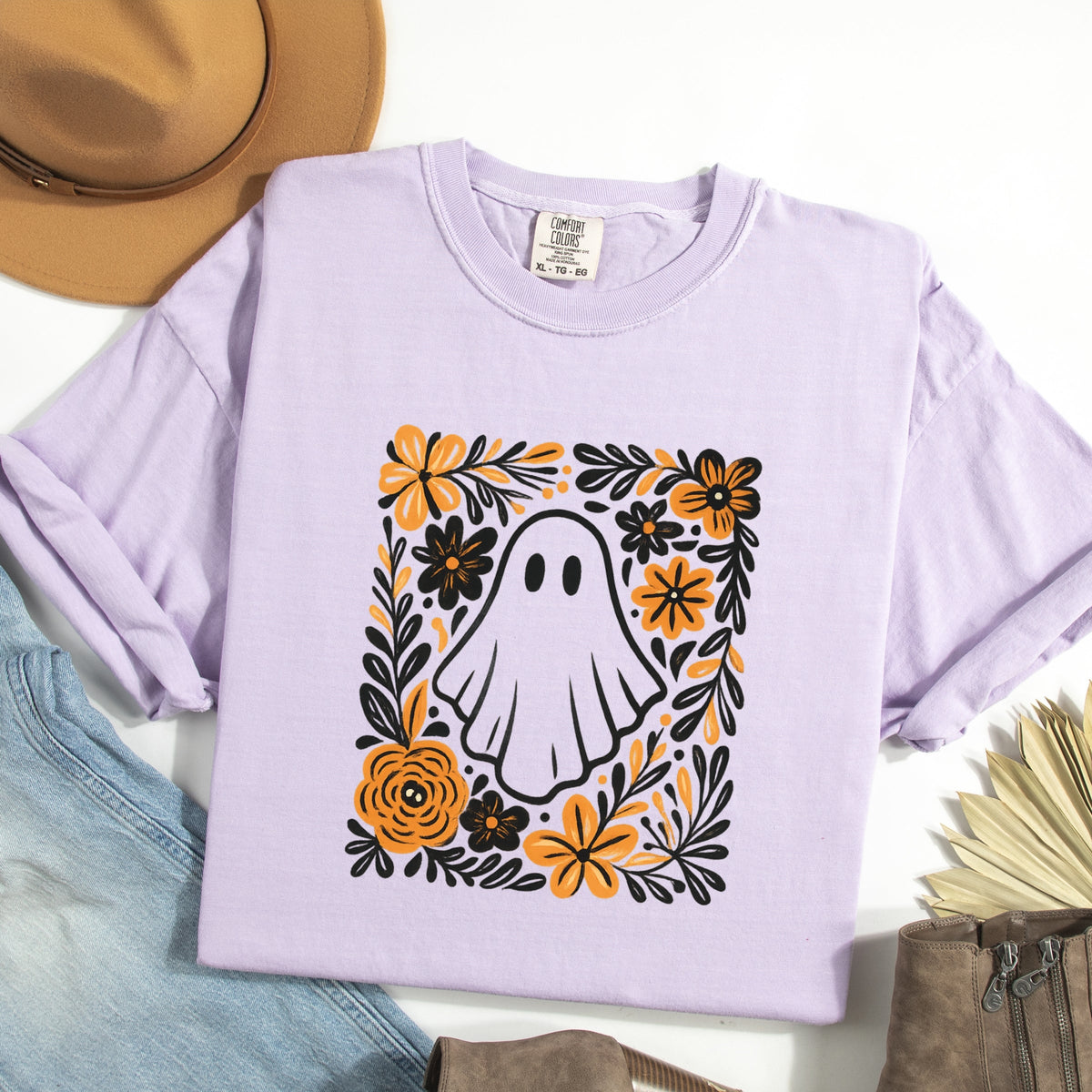 Ghost Floral Orange - Women's Garment Dyed Tee