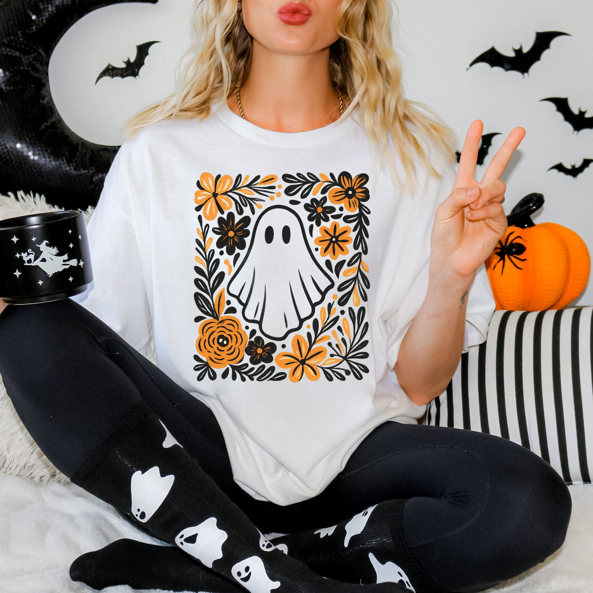 Ghost Floral Orange - Women's Garment Dyed Tee