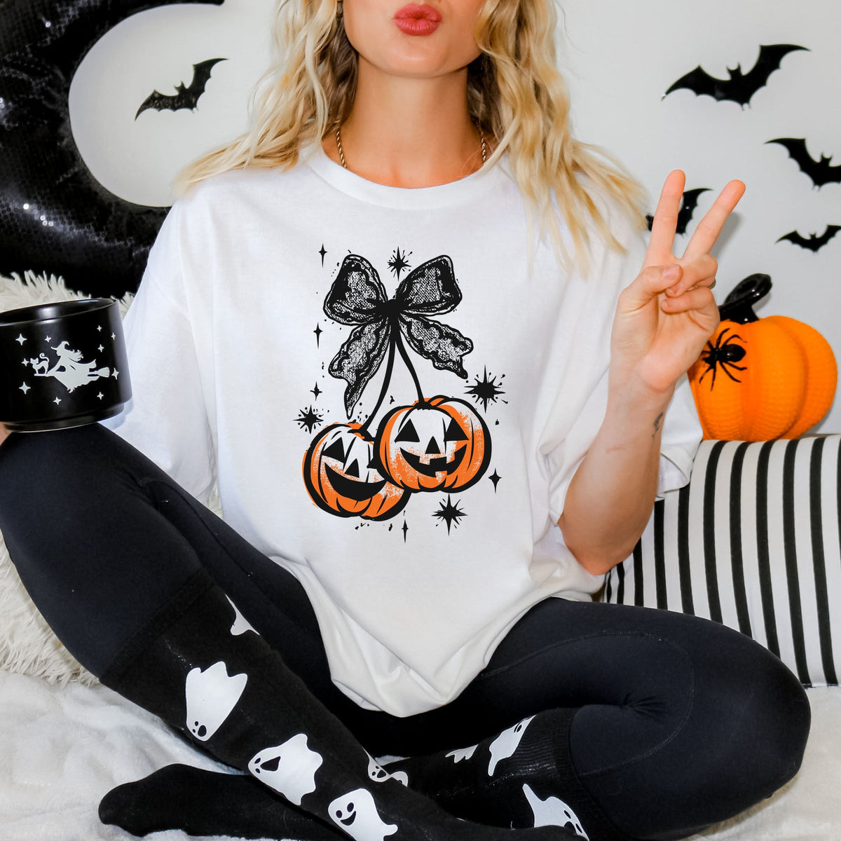 Coquette Pumpkin Cherries - Women's Garment Dyed Tee