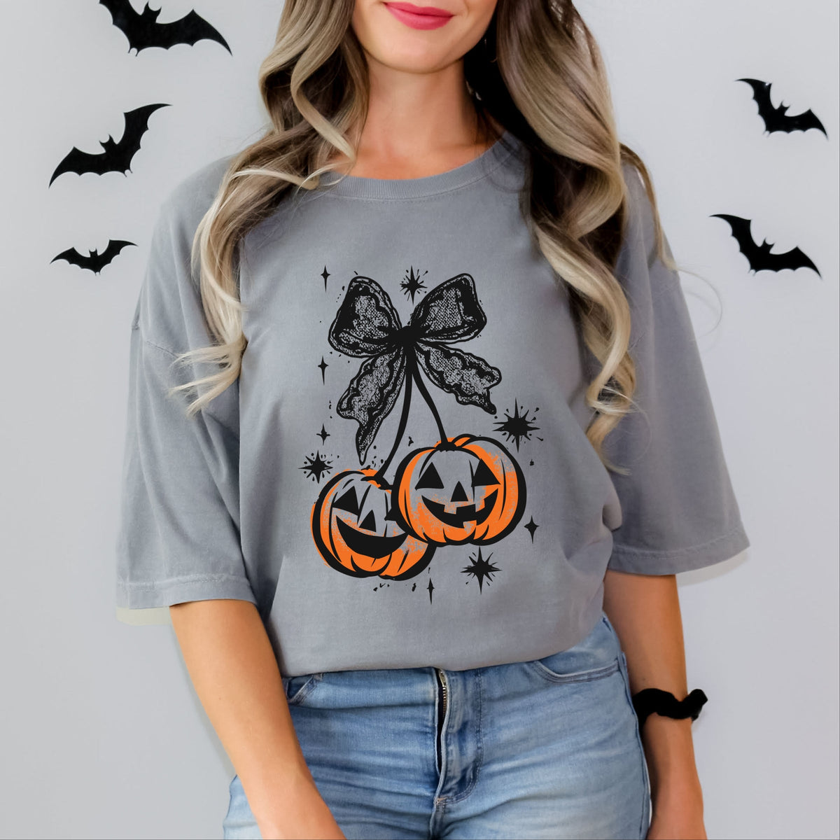 Coquette Pumpkin Cherries - Women's Garment Dyed Tee
