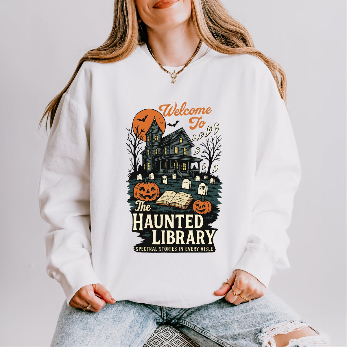 The Haunted Library - Women's Lightweight Garment Dyed Sweatshirt