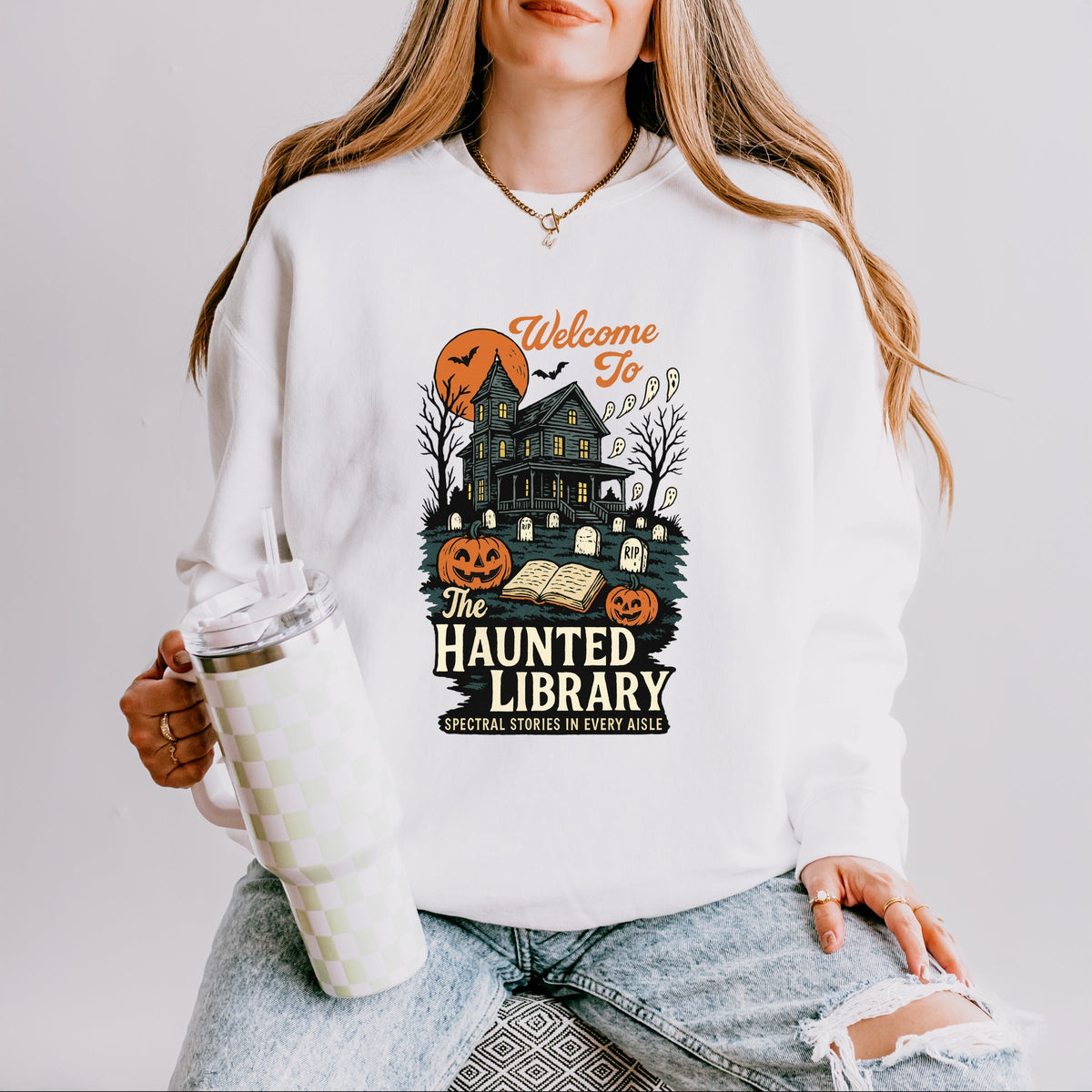 The Haunted Library - Women's Lightweight Garment Dyed Sweatshirt
