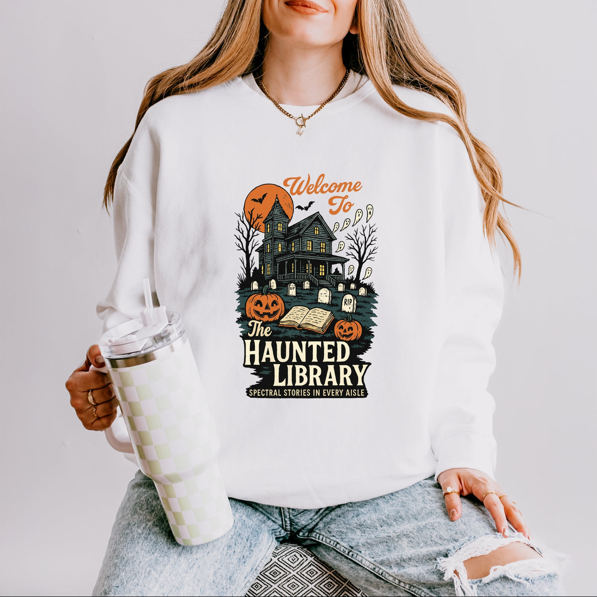 The Haunted Library - Women's Lightweight Garment Dyed Sweatshirt