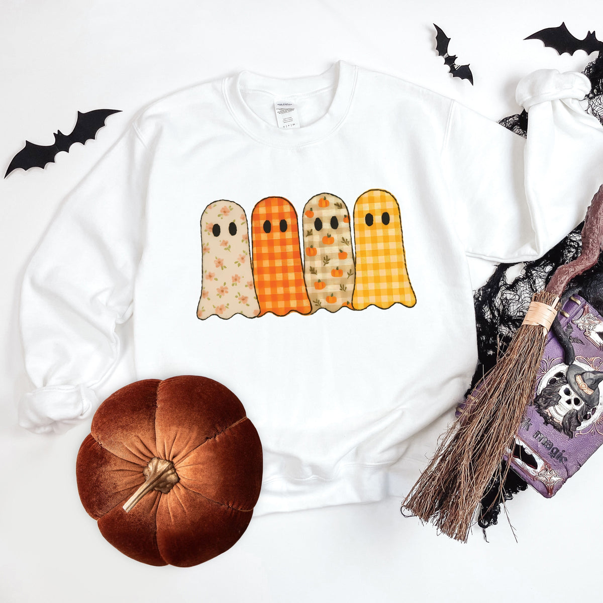 Four Ghosts Checkered Quilted Printed -  Womens Sweatshirt