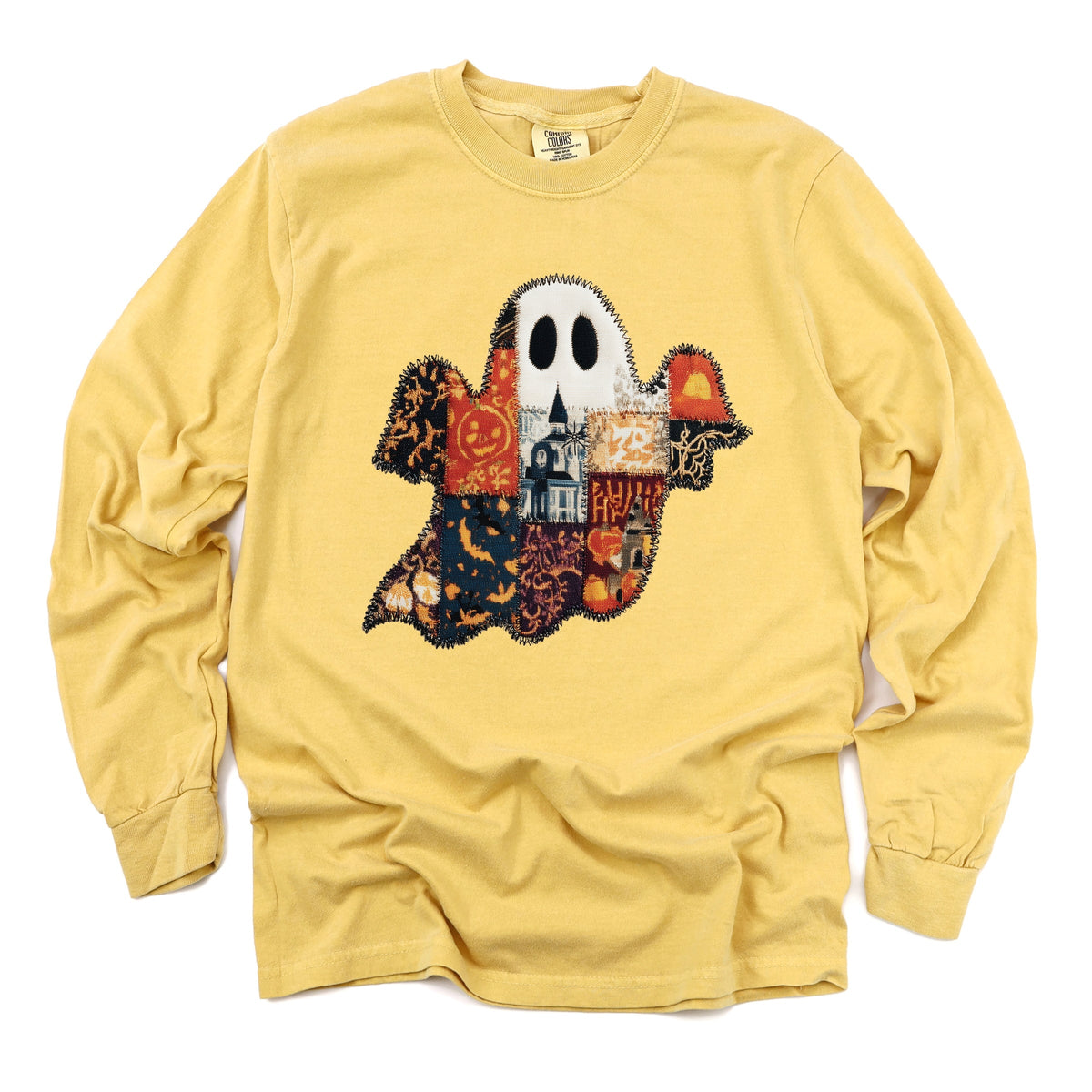 Patchwork Ghost Printed - Womens Garment Dyed Long Sleeve