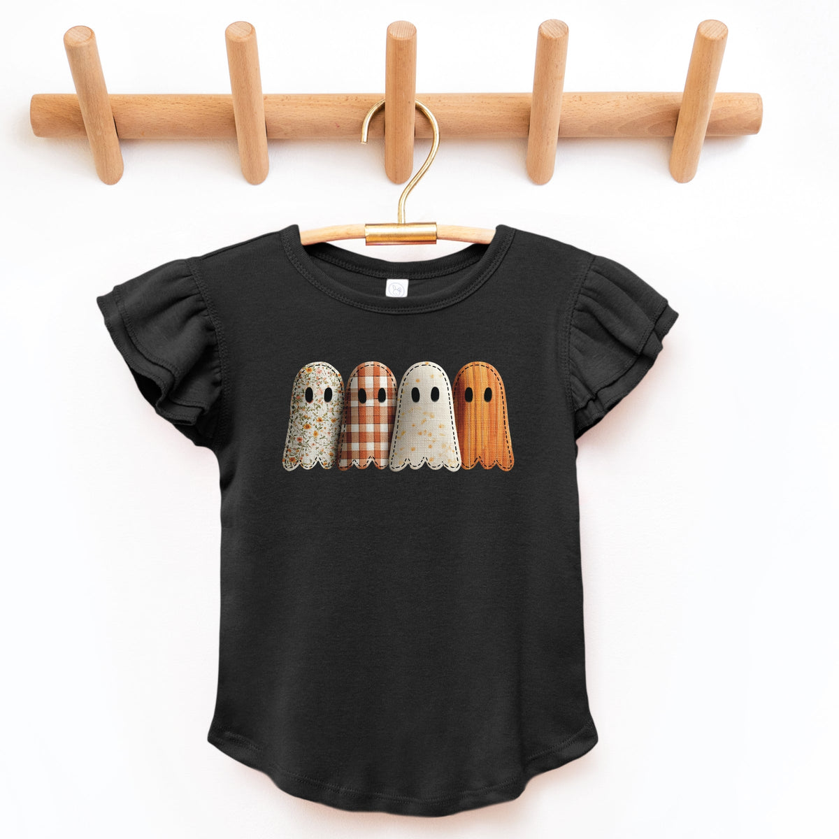 Four Ghosts Shadow Quilted Printed - Flutter Sleeve Graphic T-Shirt