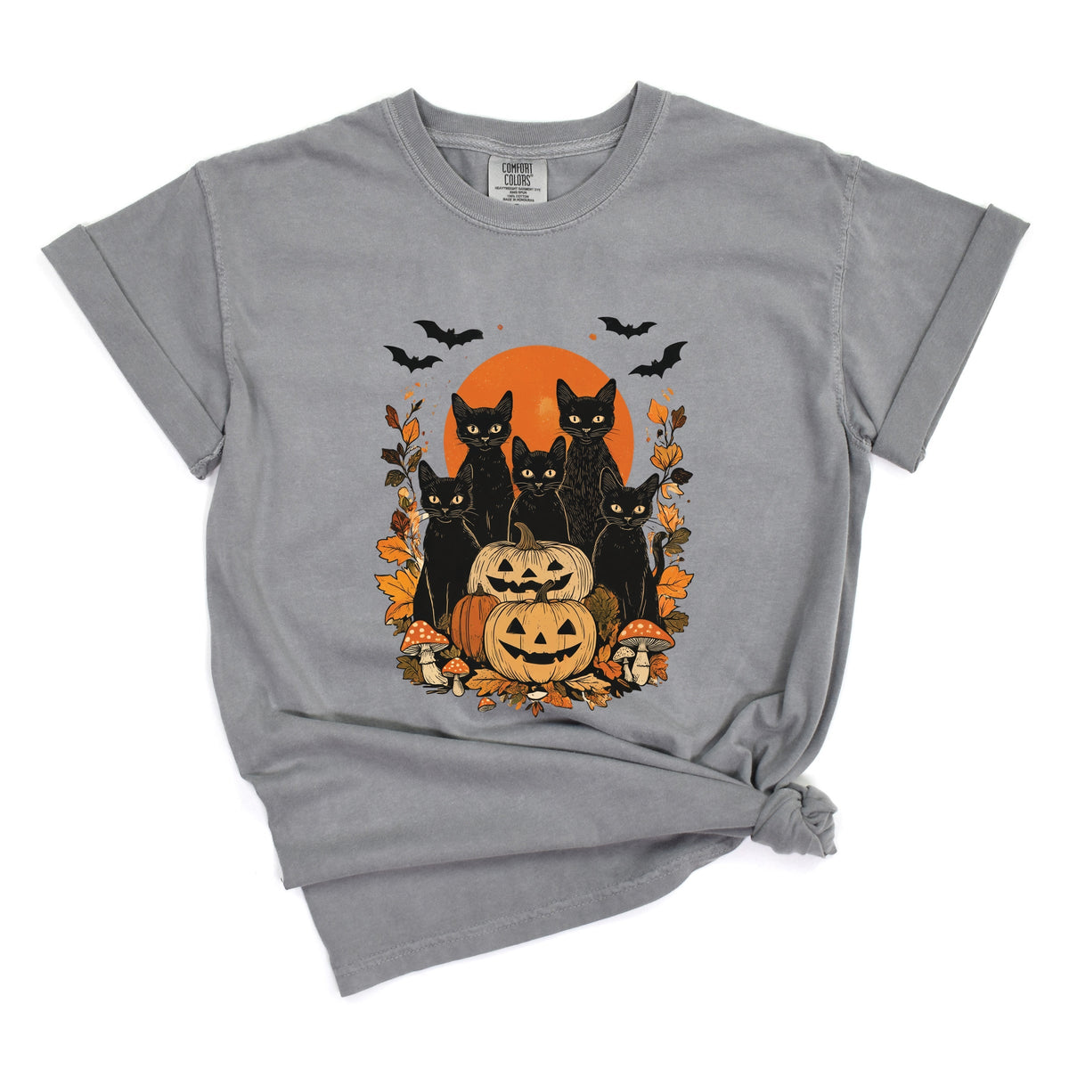 Black Cats Pumpkin Vintage - Womens Garment Dyed Tee