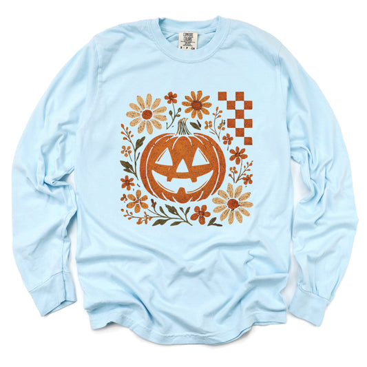 Pumpkin Floral Grunge - Garment Dyed Long Sleeve