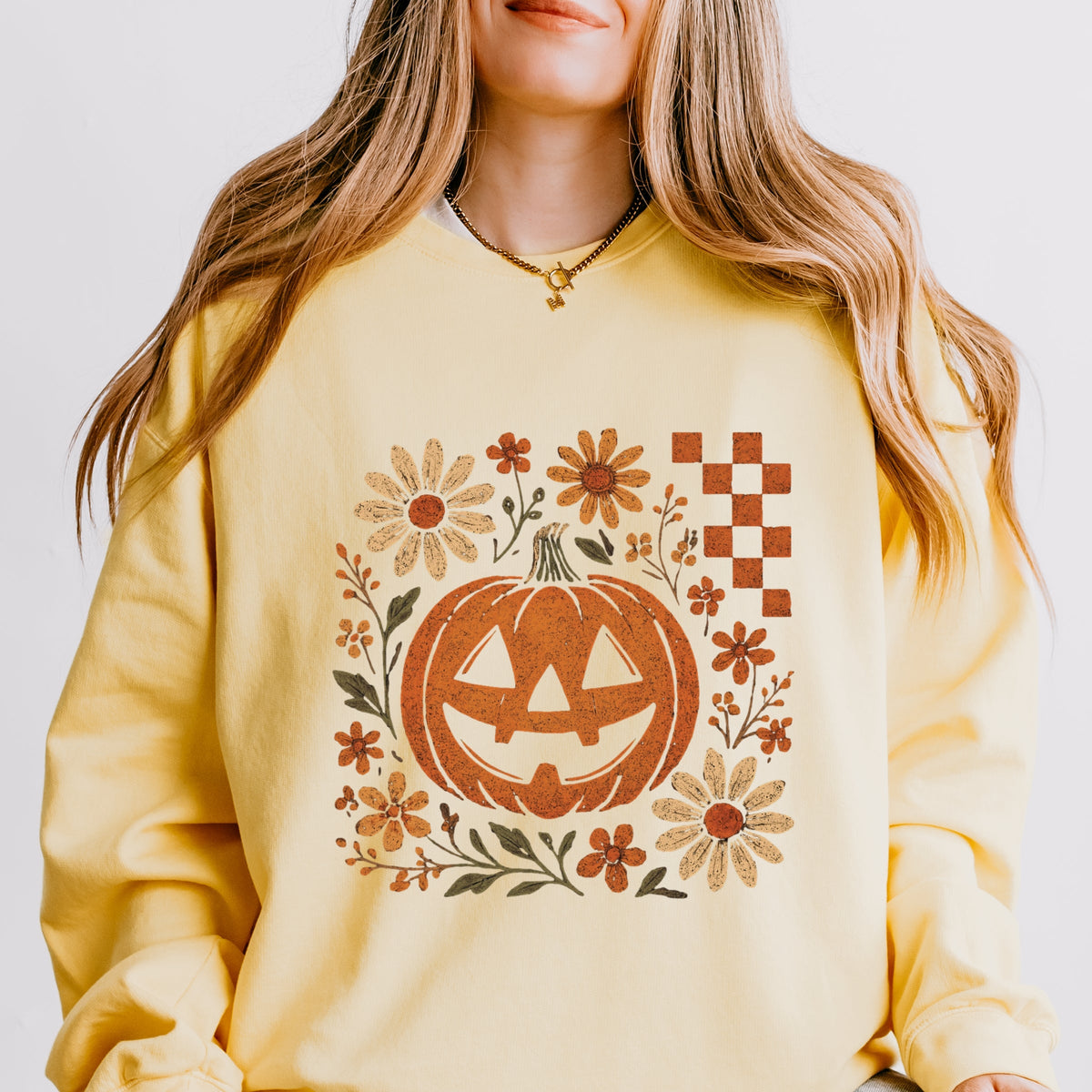 Pumpkin Floral Grunge - Lightweight Garment Dyed Sweatshirt