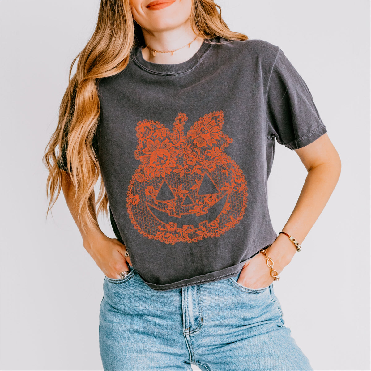 Pumpkin Doily Coquette - Boxy Crop Top