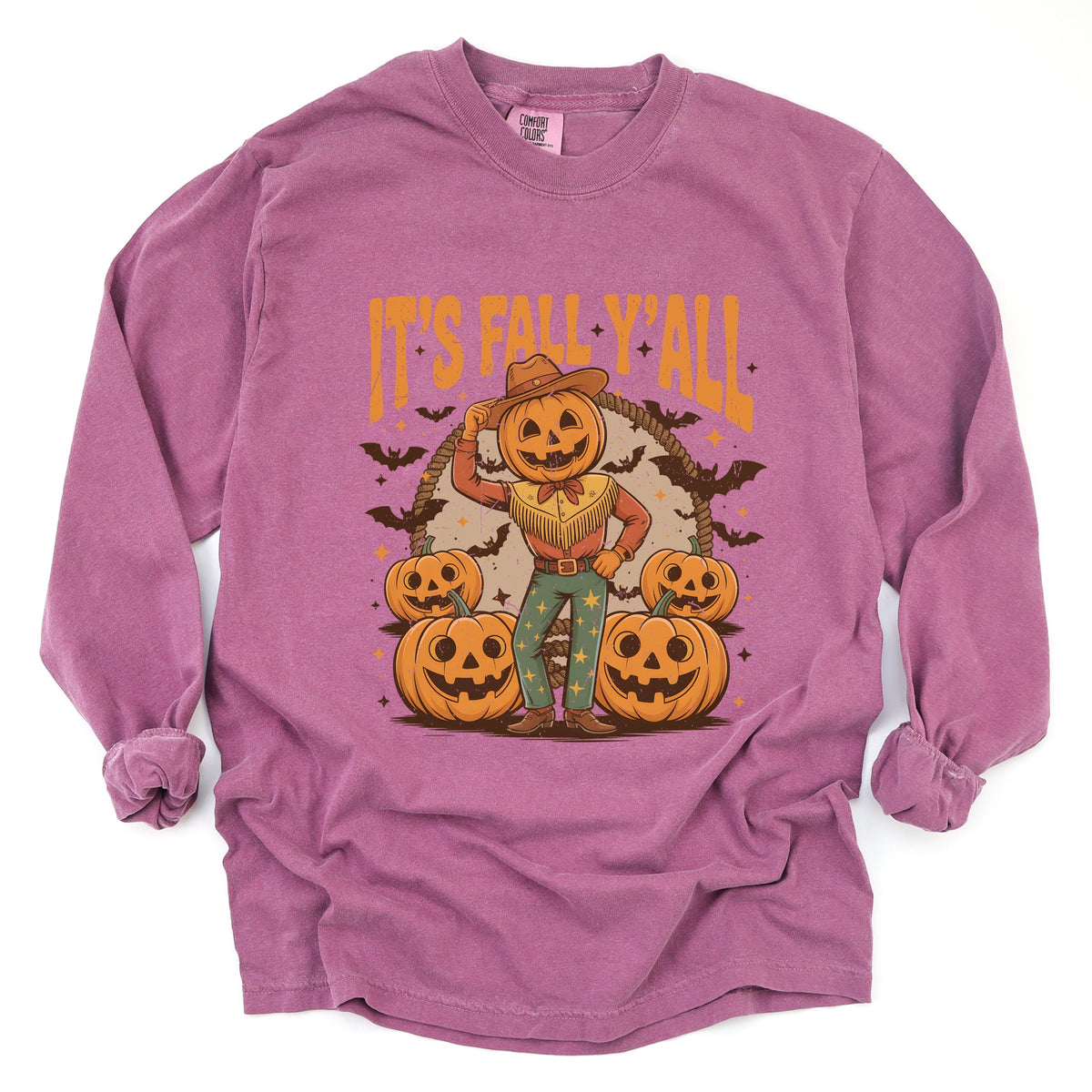 It's Fall Y'all Pumpkin Cowboy - Garment Dyed Long Sleeve