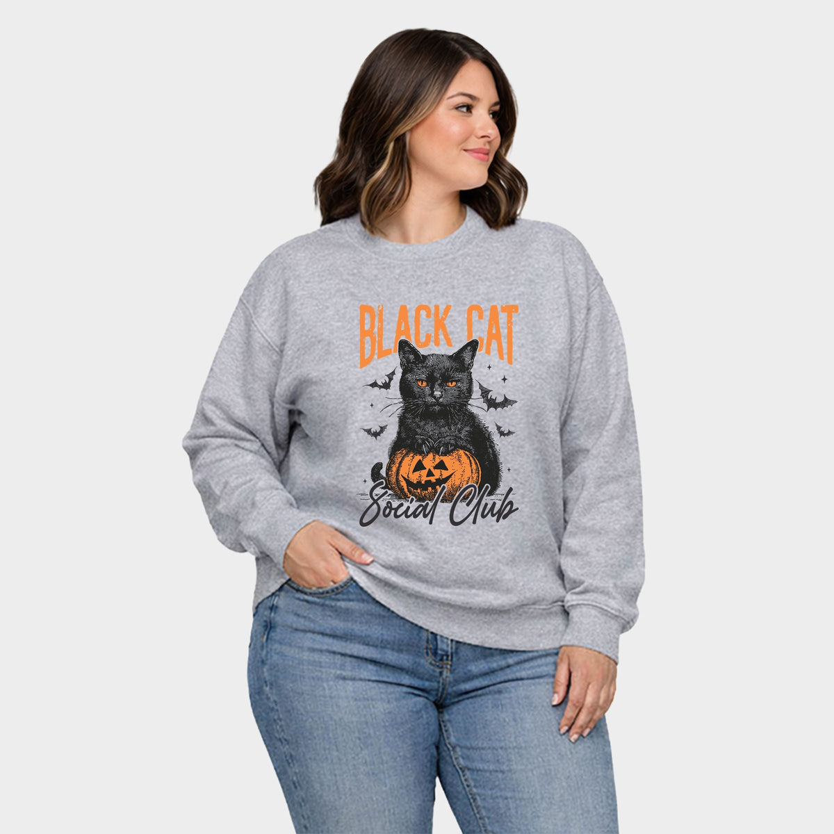 Black Cat Social Club Pumpkin - Women's Plus Sized Graphic Sweatshirt