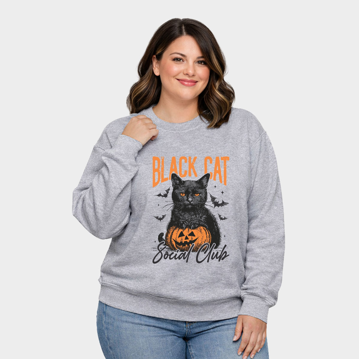 Black Cat Social Club Pumpkin - Women's Plus Sized Graphic Sweatshirt