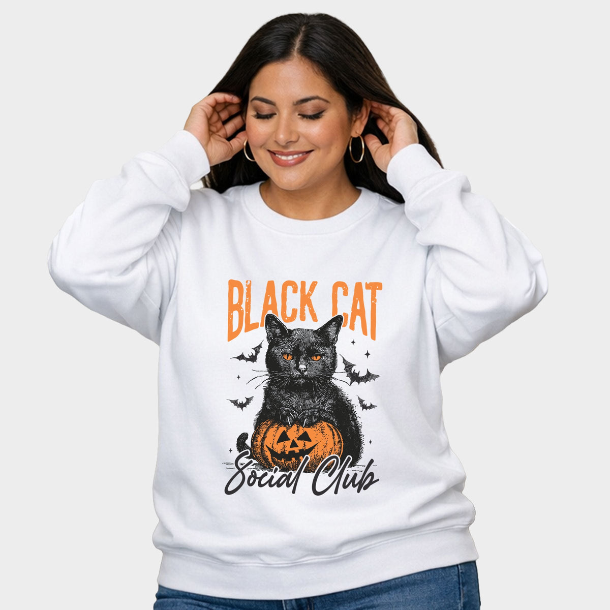 Black Cat Social Club Pumpkin - Women's Plus Sized Graphic Sweatshirt