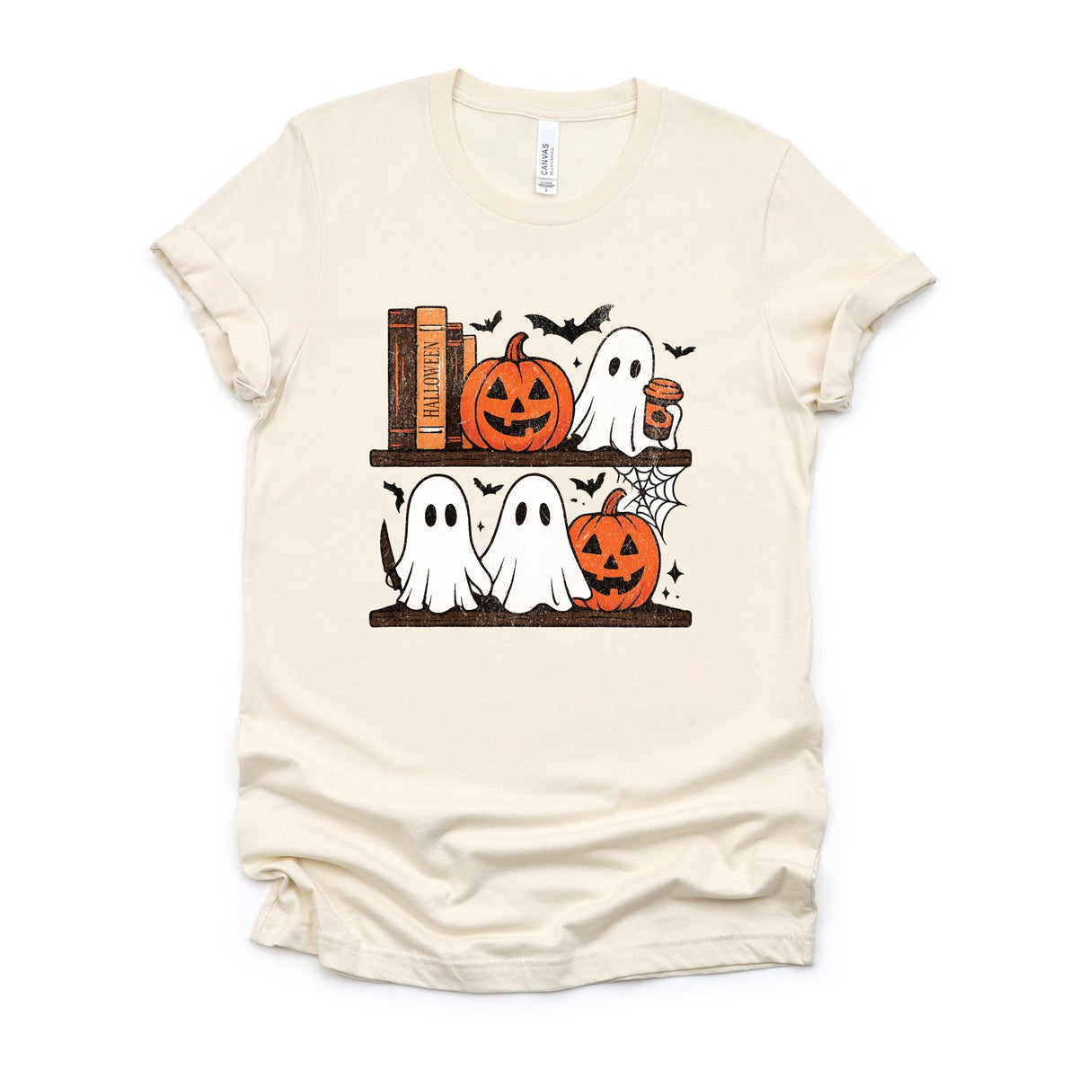 Halloween Bookshelf Ghosts - Short Sleeve Tee