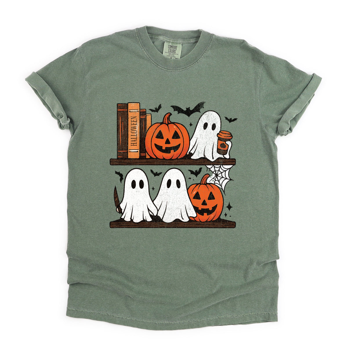 Halloween Bookshelf Ghosts - Garment Dyed Tee