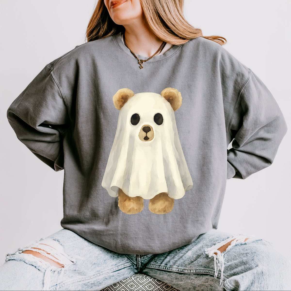 Watercolor Ghost Bear - Womens Lightweight Garment Dyed Sweatshirt