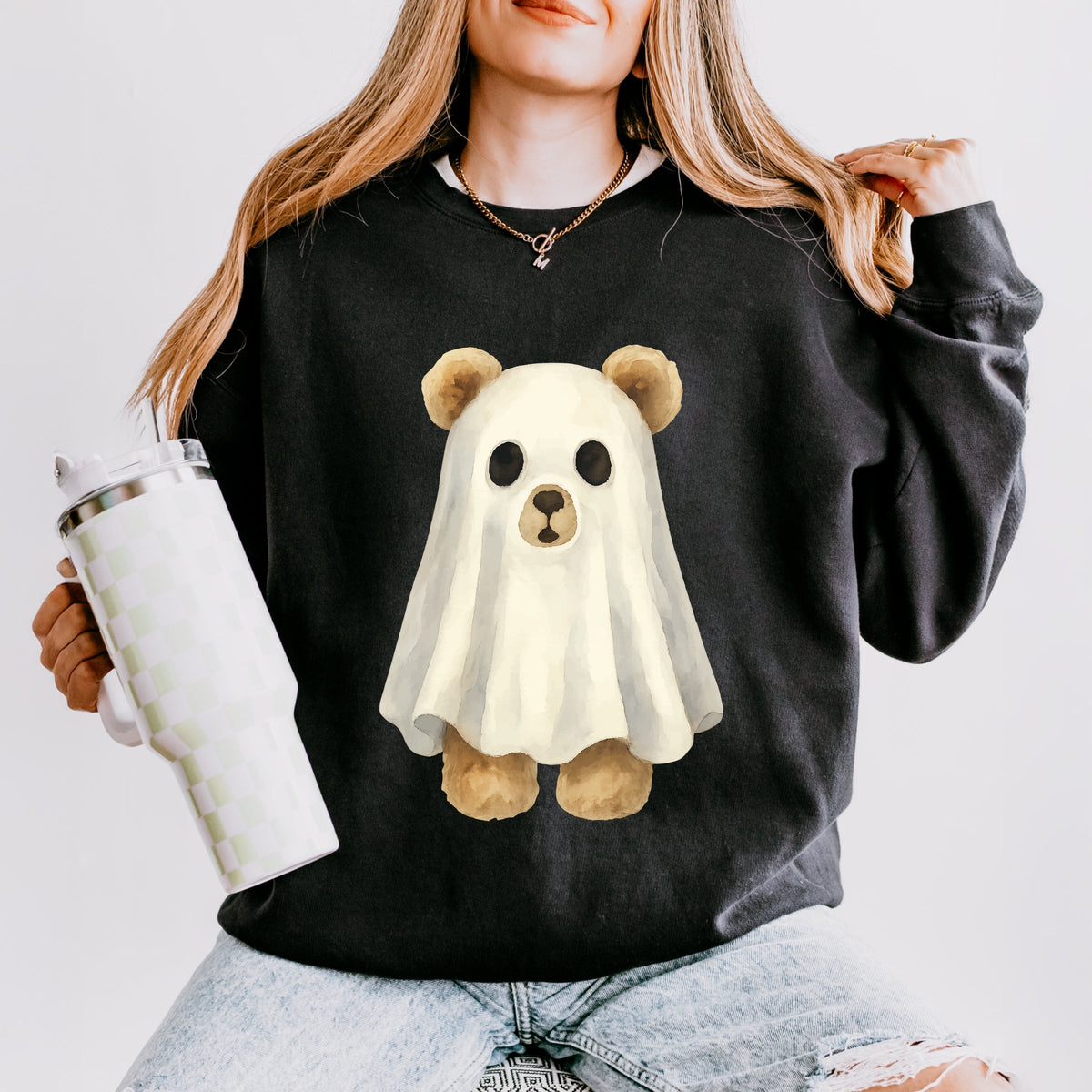 Watercolor Ghost Bear - Womens Lightweight Garment Dyed Sweatshirt