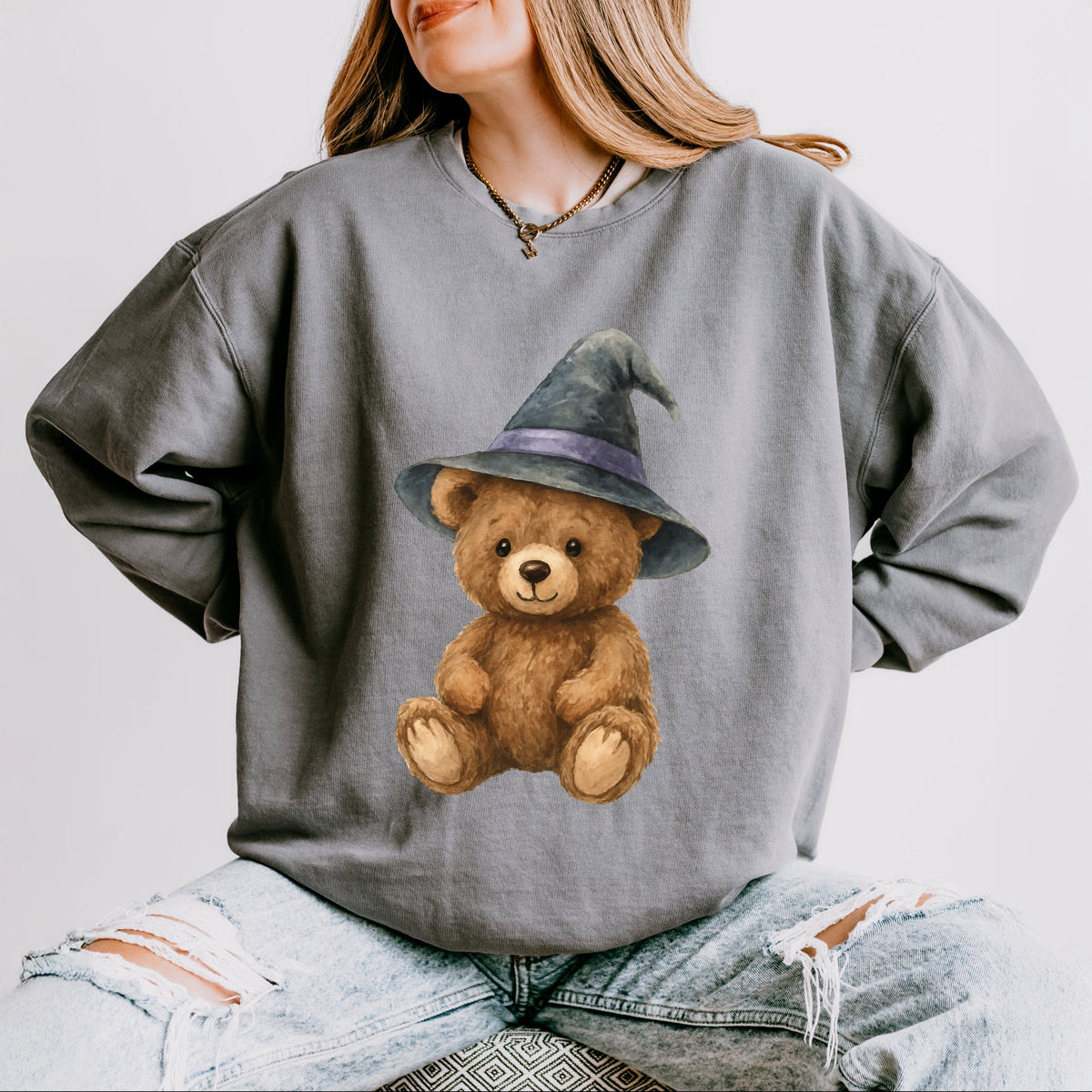 Watercolor Witchy Bear - Womens Lightweight Garment Dyed Sweatshirt