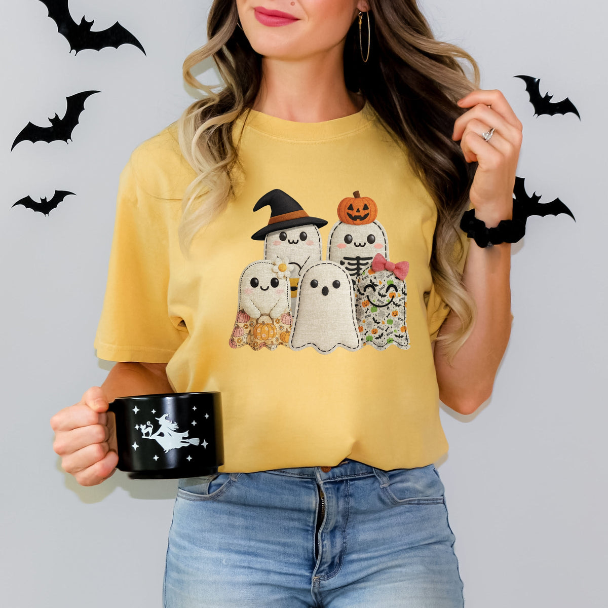 Ghost Family Patchwork Print - Women's Garment Dyed Tee