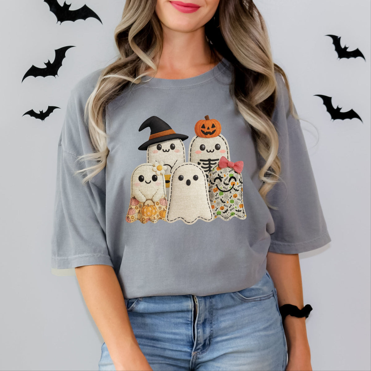 Ghost Family Patchwork Print - Women's Garment Dyed Tee