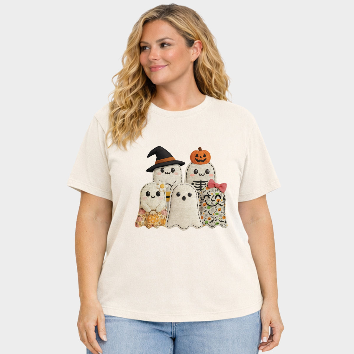 Ghost Family Patchwork Print - Women's Plus Garment Dyed Tee