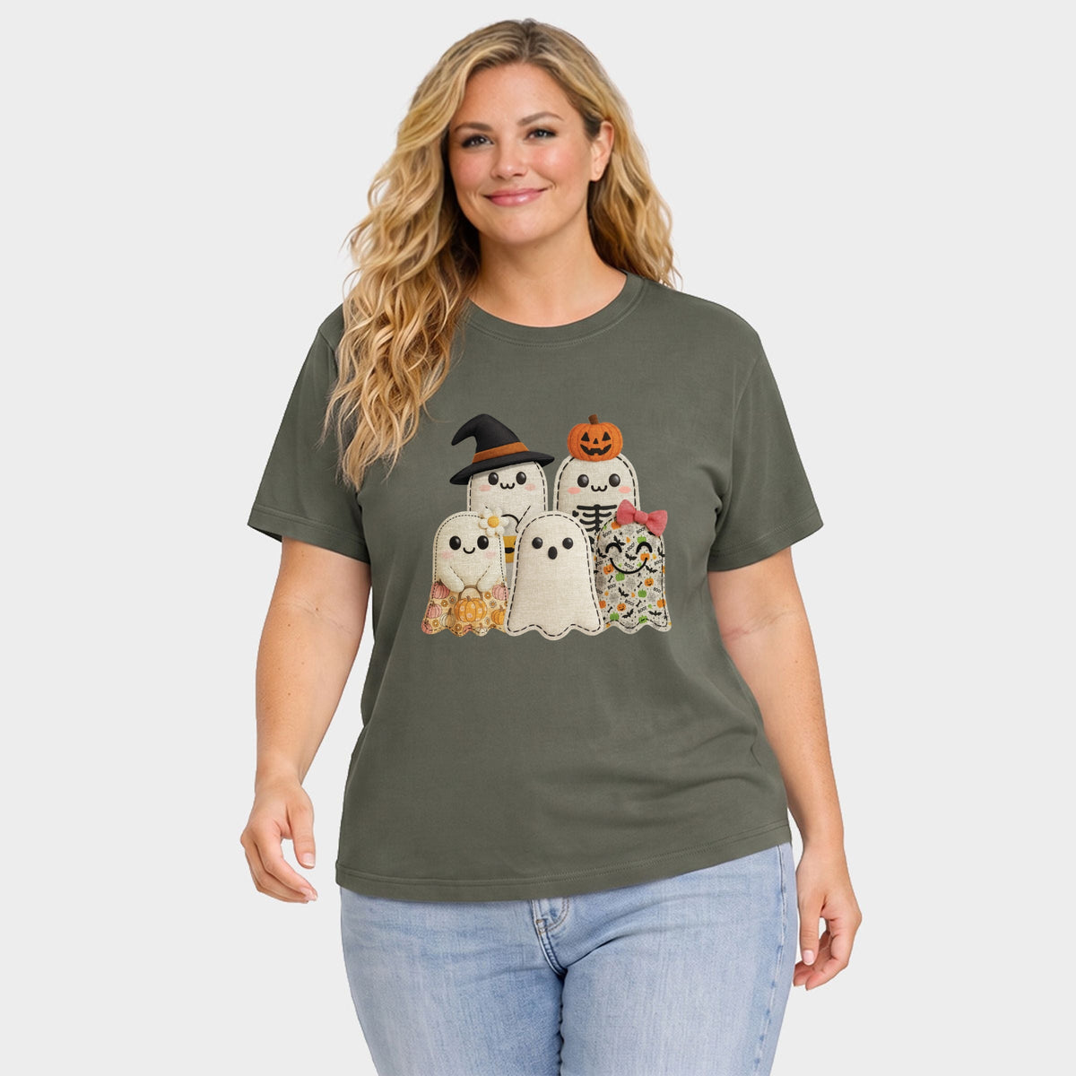 Ghost Family Patchwork Print - Women's Plus Garment Dyed Tee