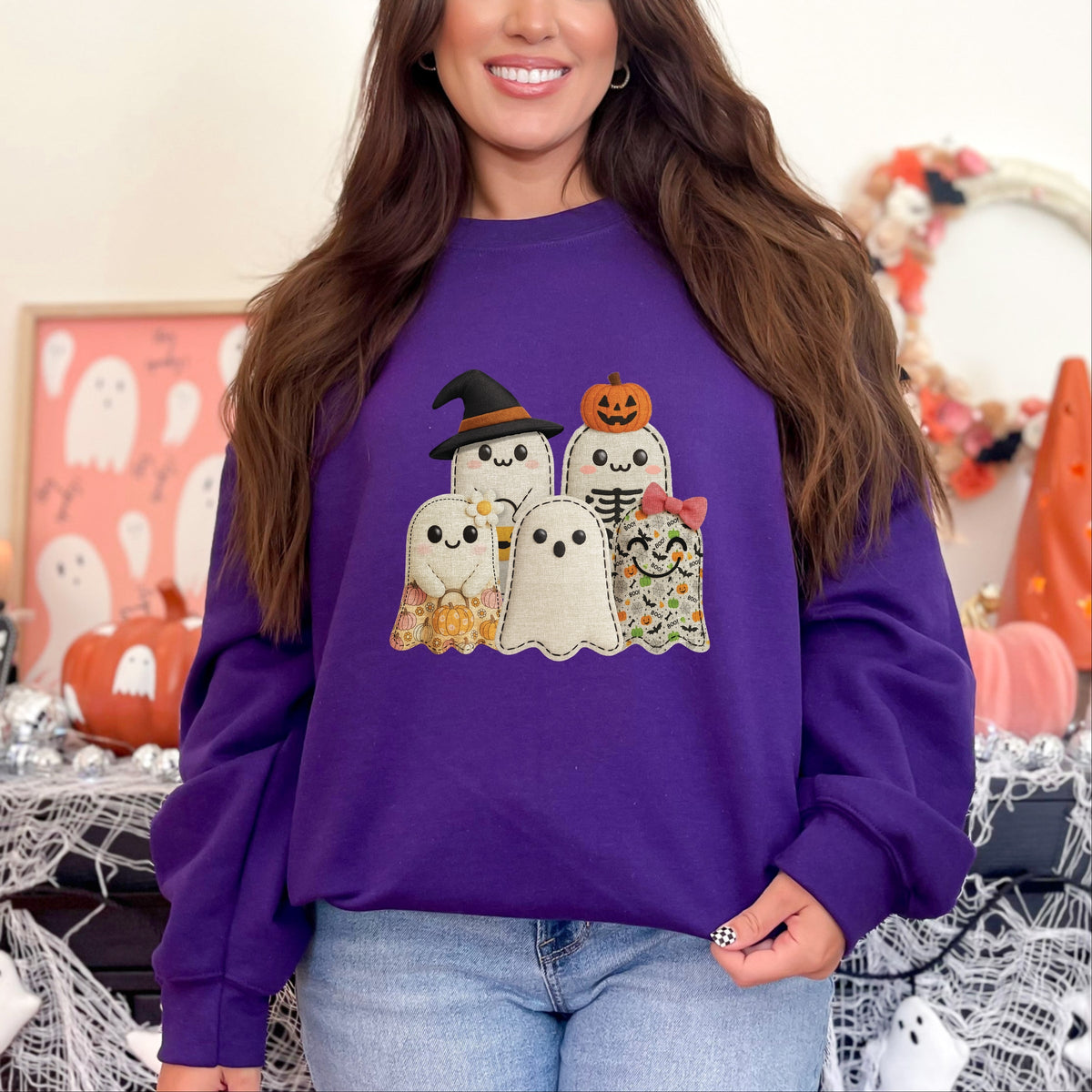 Ghost Family Patchwork Print -  Women's Sweatshirt