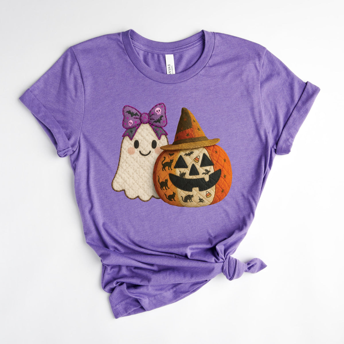 Ghost and Pumpkin Patchwork Print - Women's Short Sleeve Tee