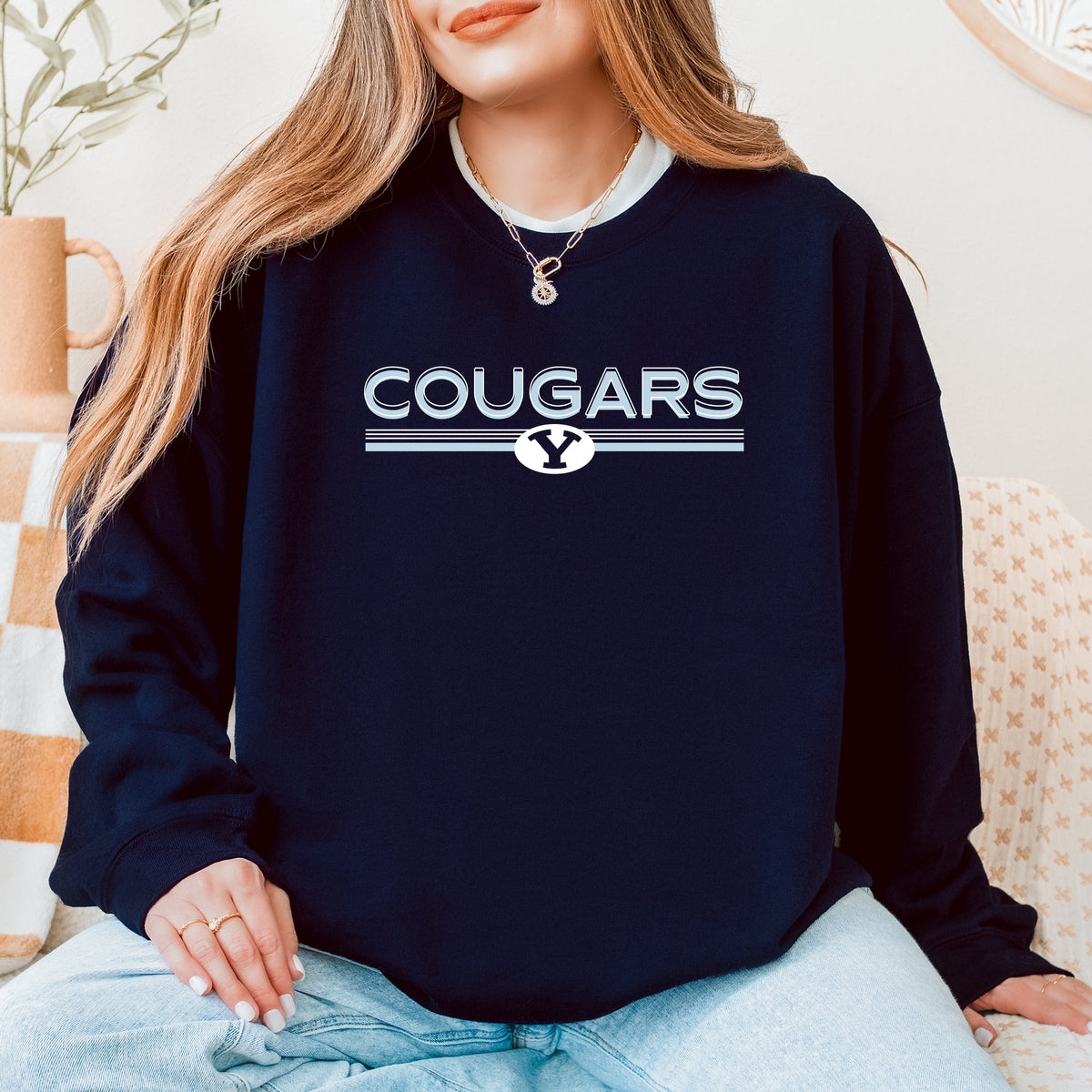 Licensed BYU Cougars Shadowed - Women's Graphic Sweatshirt
