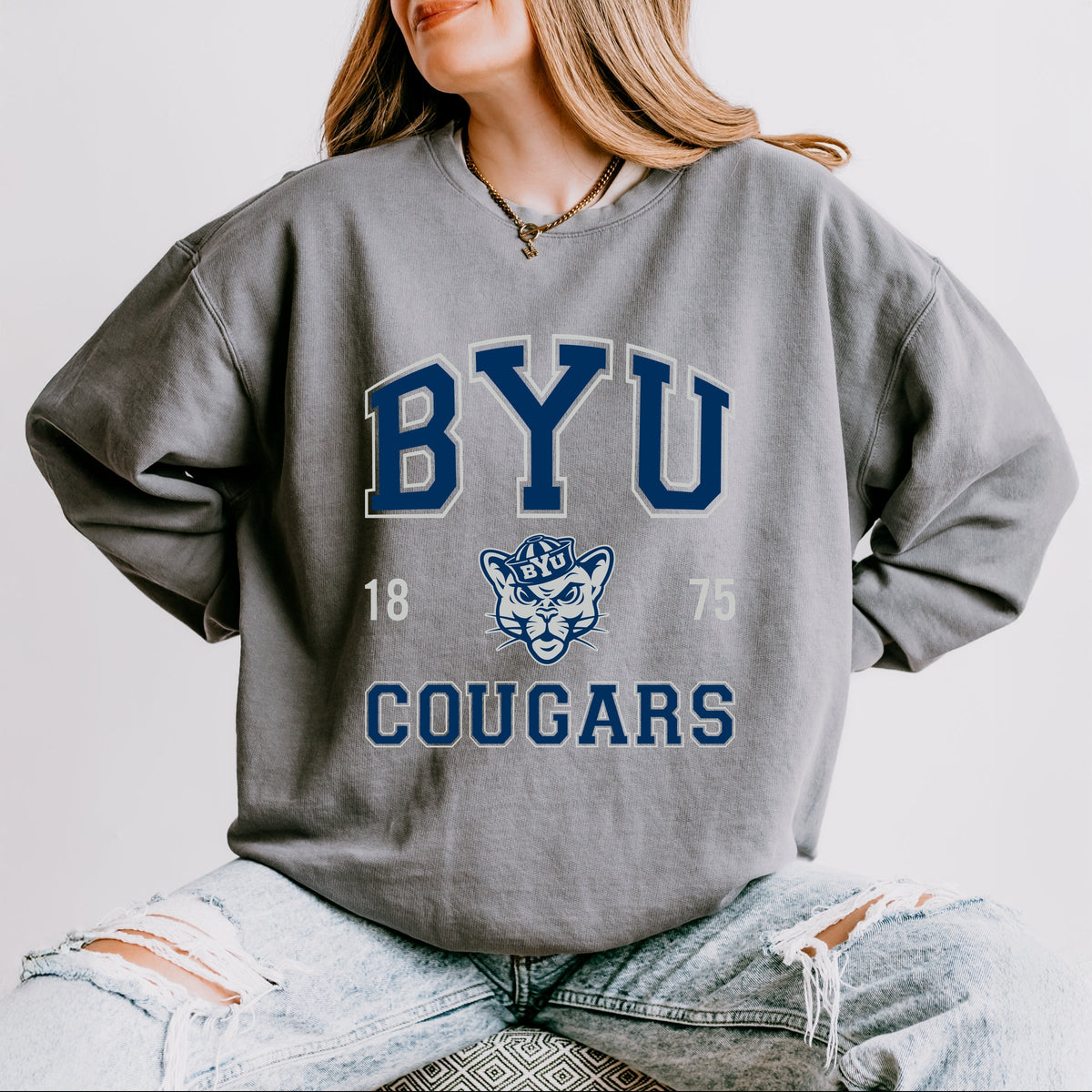 Licensed BYU Cougars Varsity - Women's Lightweight Garment Dyed Sweatshirt