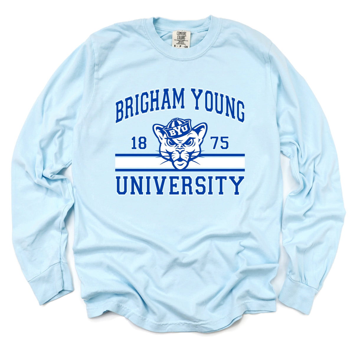 Licensed Brigham Young University 1875 Cosmo - Women's Garment Dyed Long Sleeve Graphic T-Shirt