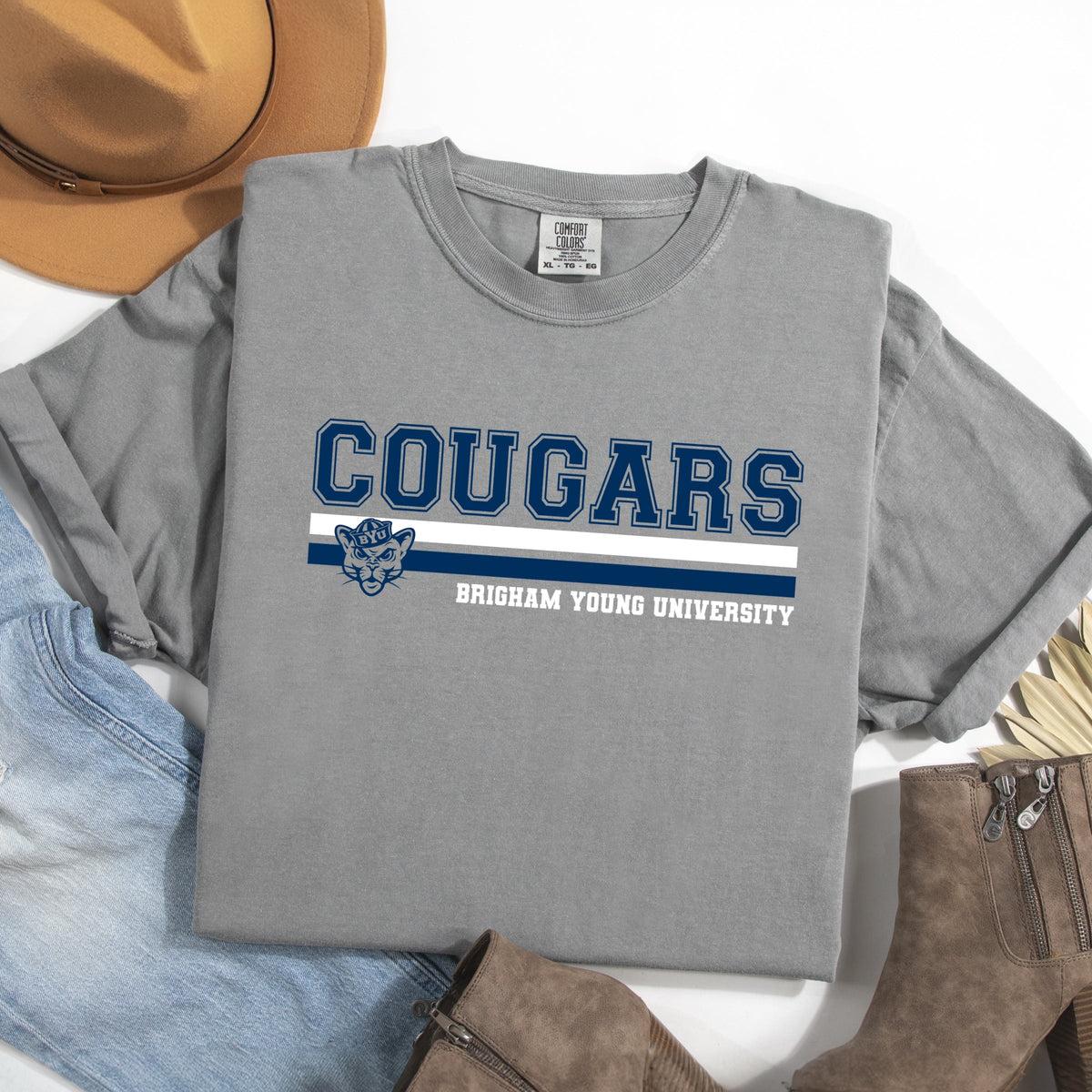 Licensed Cougars Varsity Outlined - Women's Garment Dyed Graphic T-Shirt