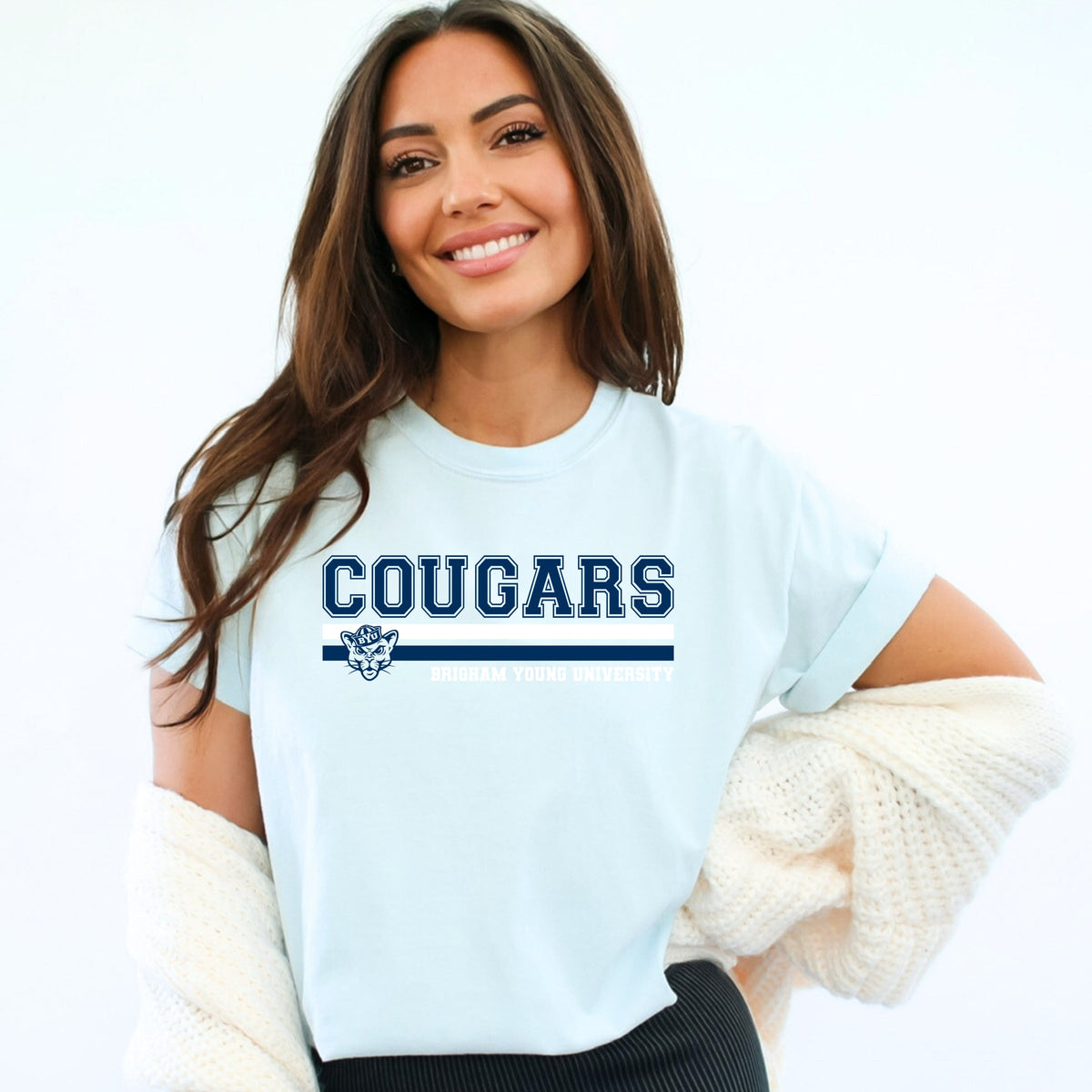 Licensed Cougars Varsity Outlined - Women's Garment Dyed Graphic T-Shirt