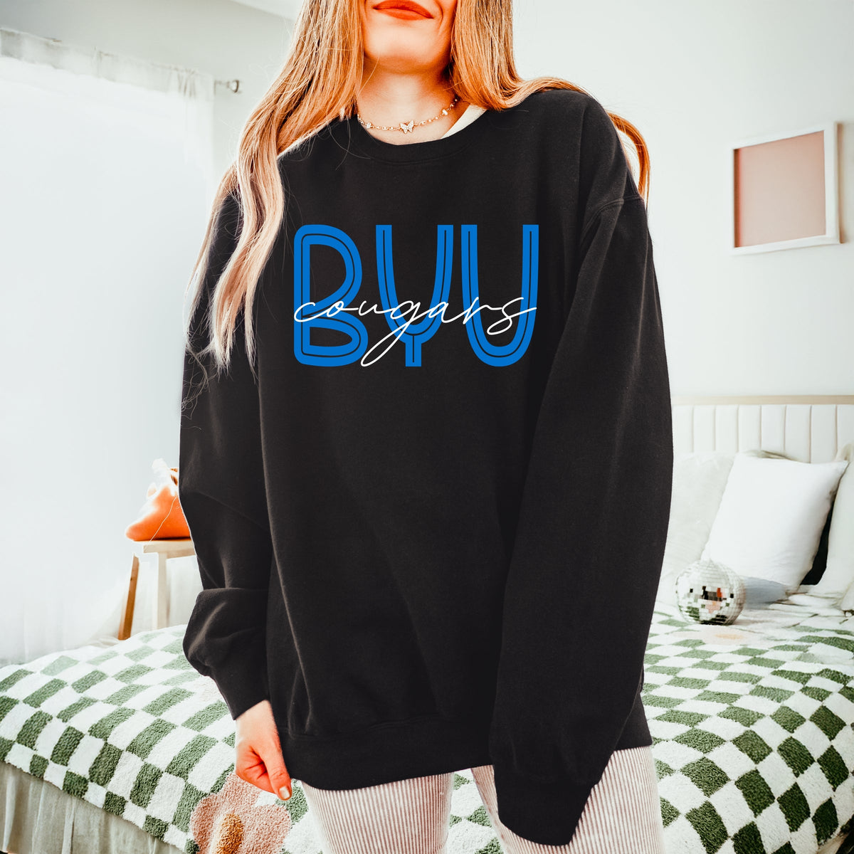 Licensed BYU Cougars Cursive - Women's Lightweight Garment Dyed Sweatshirt