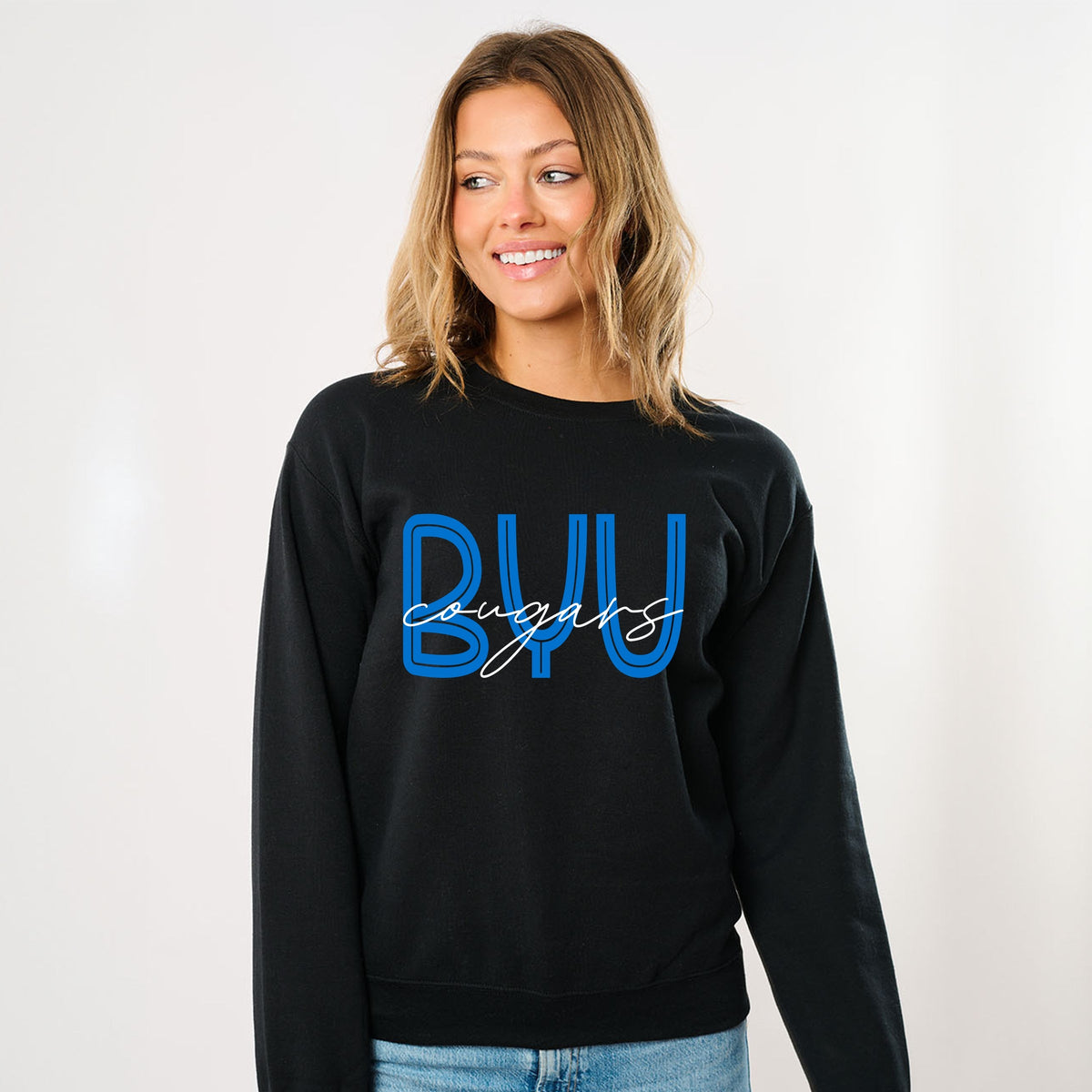 Licensed BYU Cougars Cursive - Women's Graphic Sweatshirt
