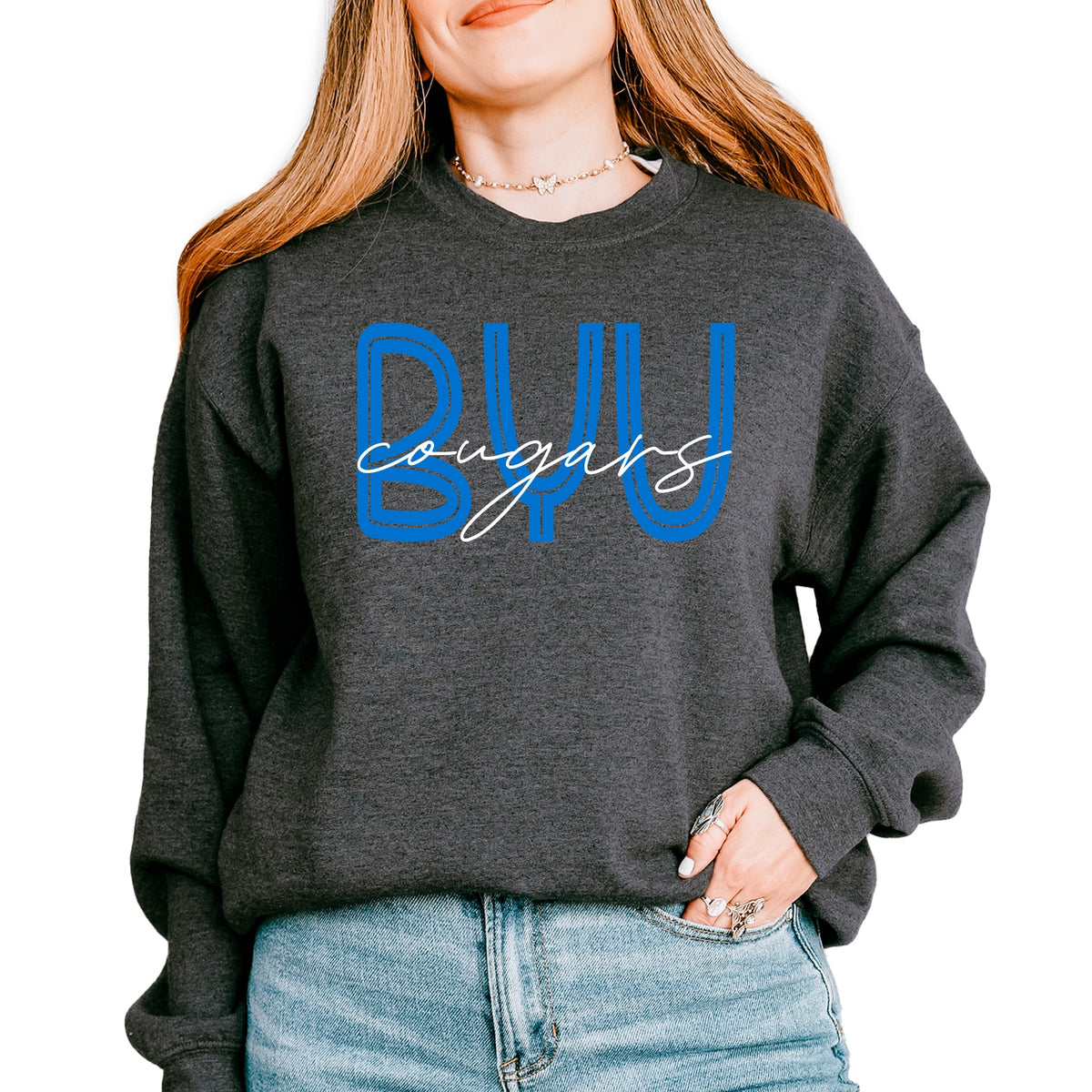 Licensed BYU Cougars Cursive - Women's Graphic Sweatshirt