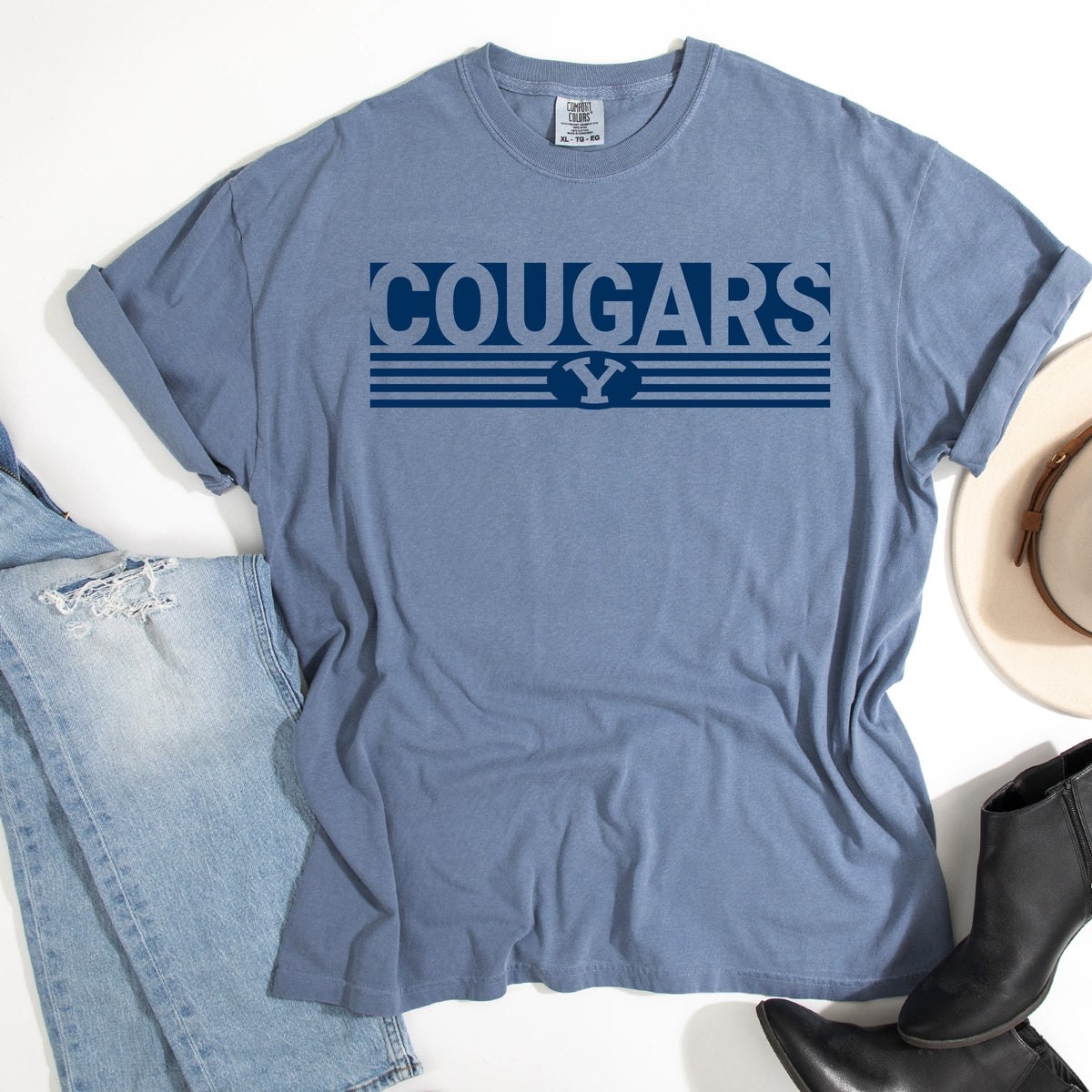 Licensed Cougars Bold Stripes - Women's Garment Dyed Graphic T-Shirt