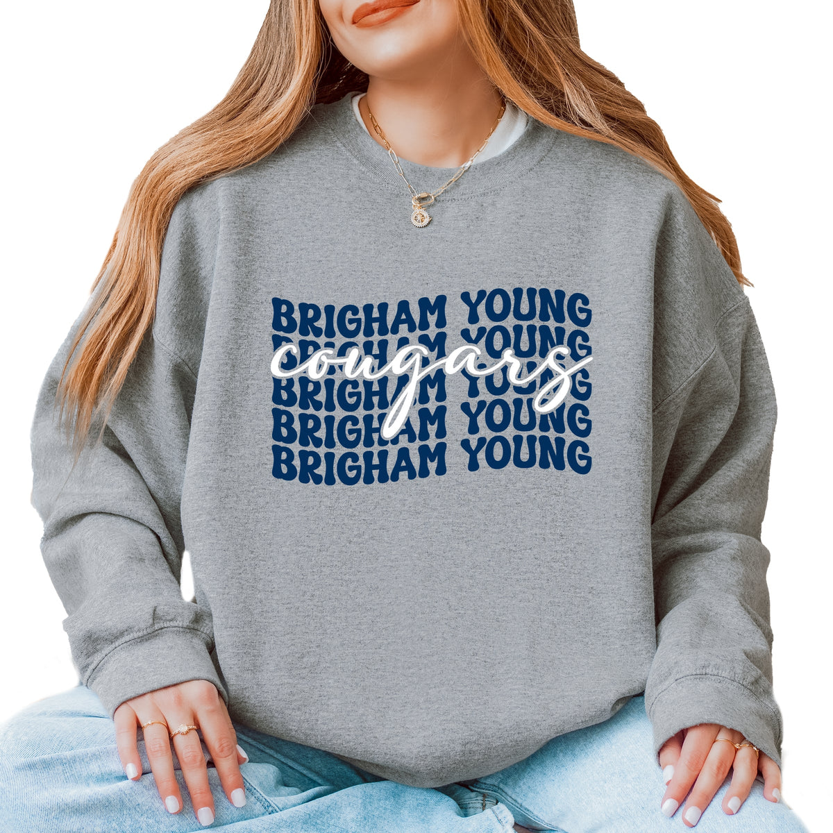 Licensed Brigham Young Stacked Cougars - Women's Graphic Sweatshirt