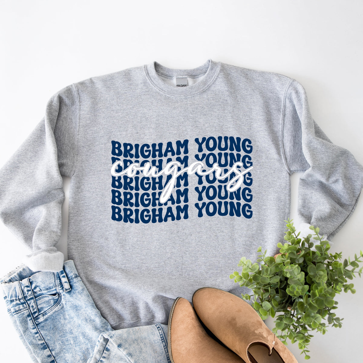 Licensed Brigham Young Stacked Cougars - Women's Graphic Sweatshirt