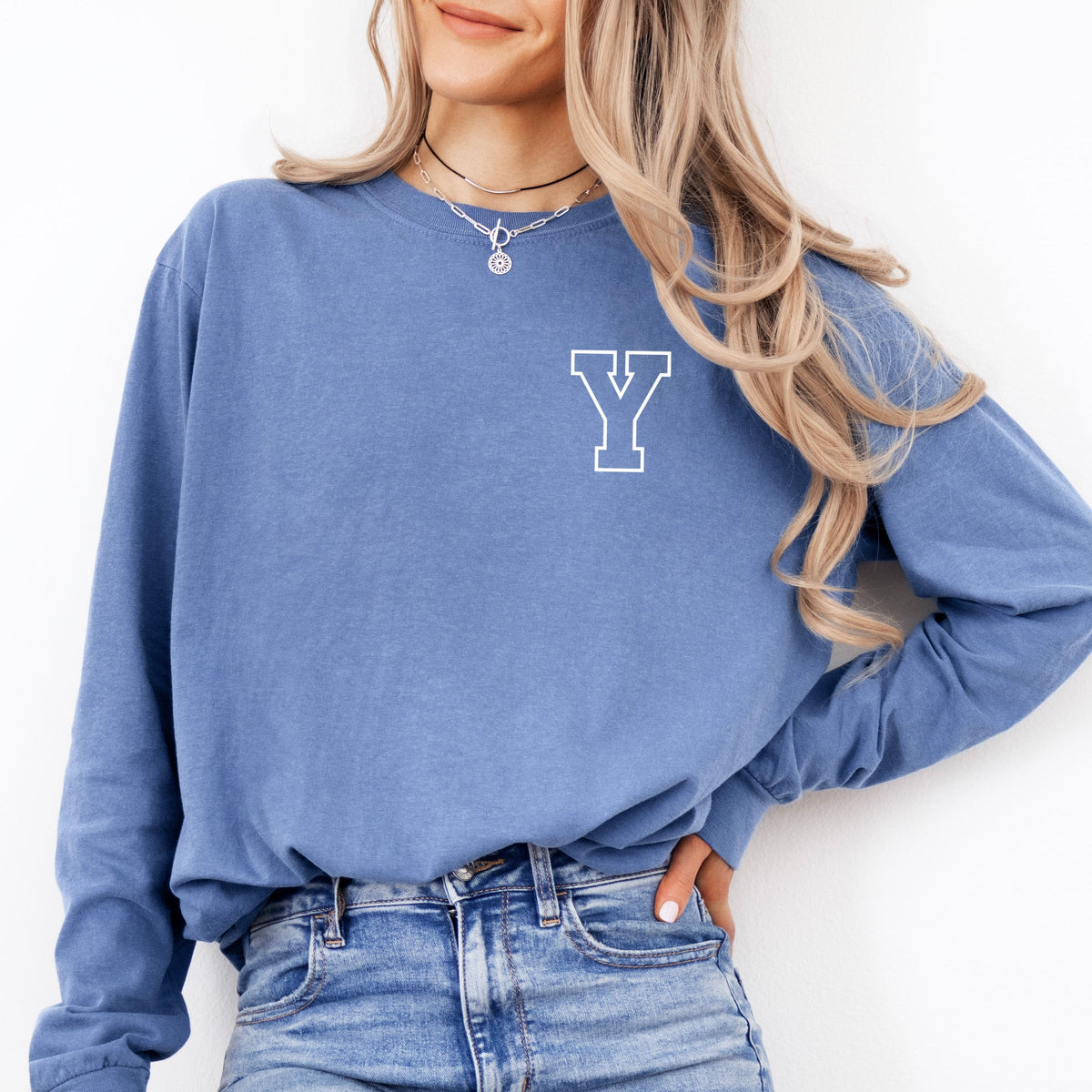 Licensed Varsity Y - Women's Garment Dyed Long Sleeve Graphic T-Shirt