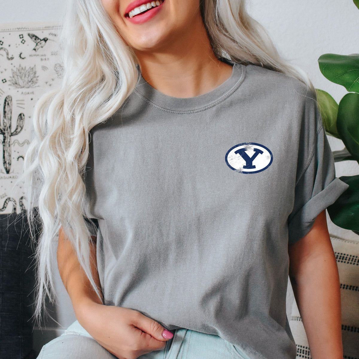 Licensed BYU Y Cougars - Women's Garment Dyed Graphic T-Shirt