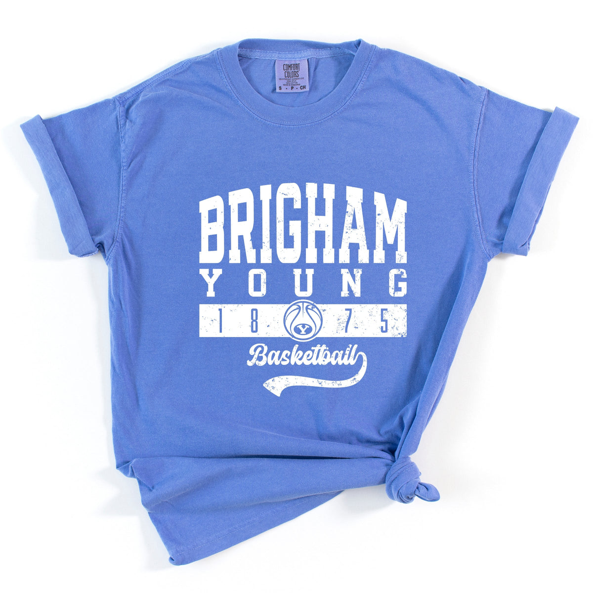 Brigham Young Basketball Arch Solid - Women's Garment Dyed Graphic T-Shirt