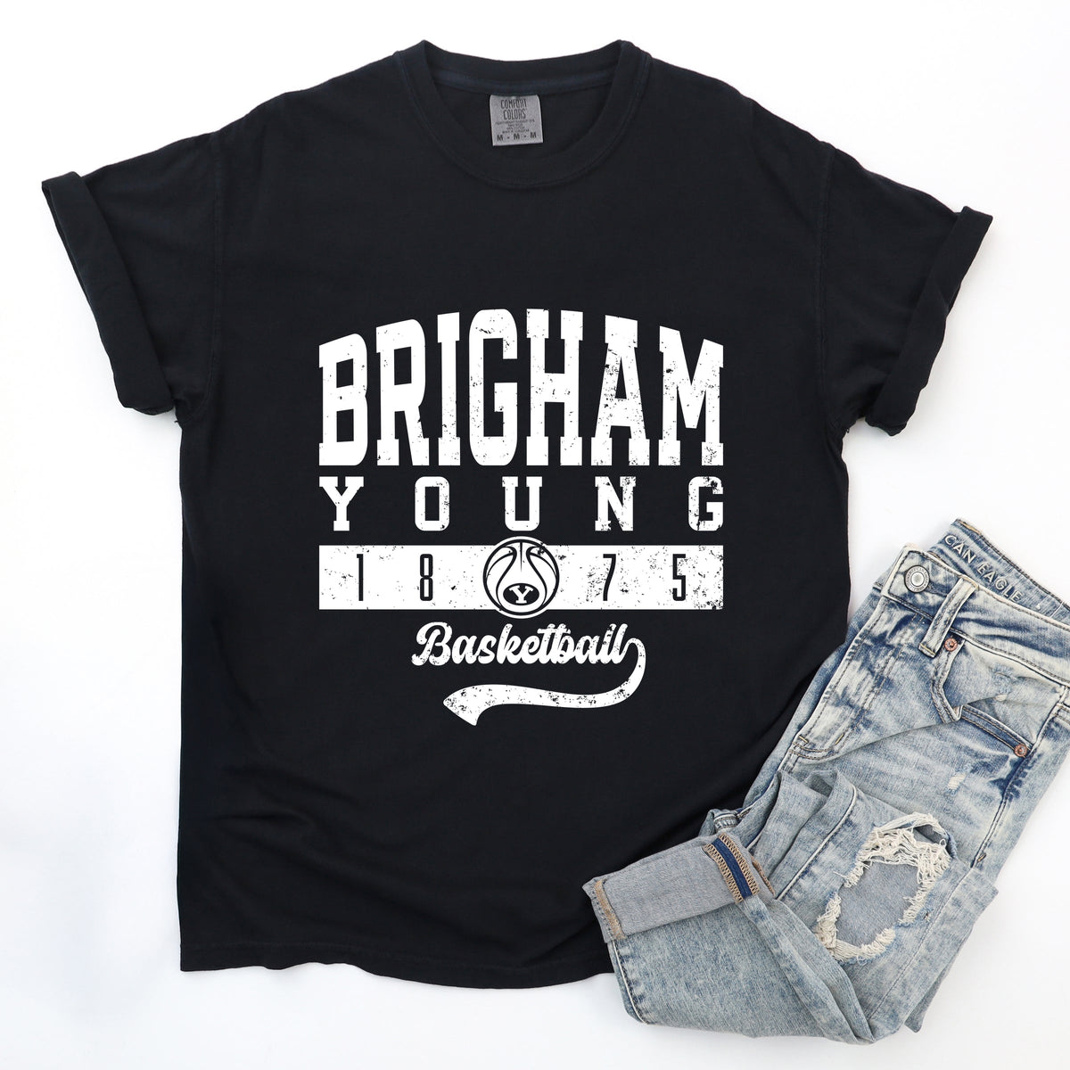 Brigham Young Basketball Arch Solid - Women's Garment Dyed Graphic T-Shirt