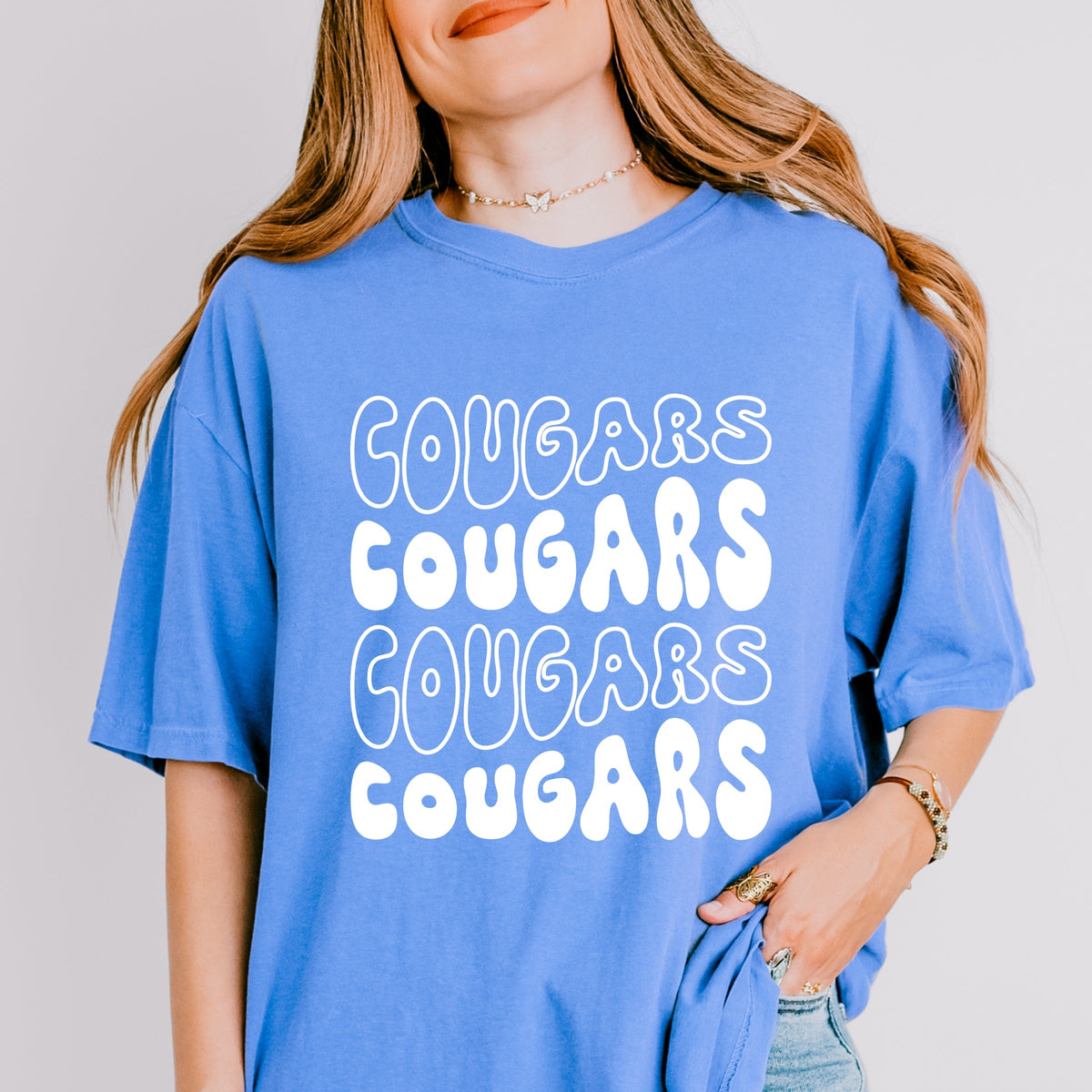 Licensed Brigham Young Cougars Bubble Letters - Women's Garment Dyed Graphic T-Shirt