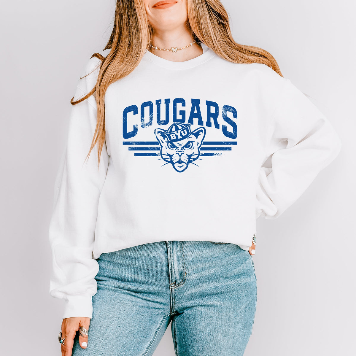 Licensed BYU Cougars Stripes - Women's Graphic Sweatshirt
